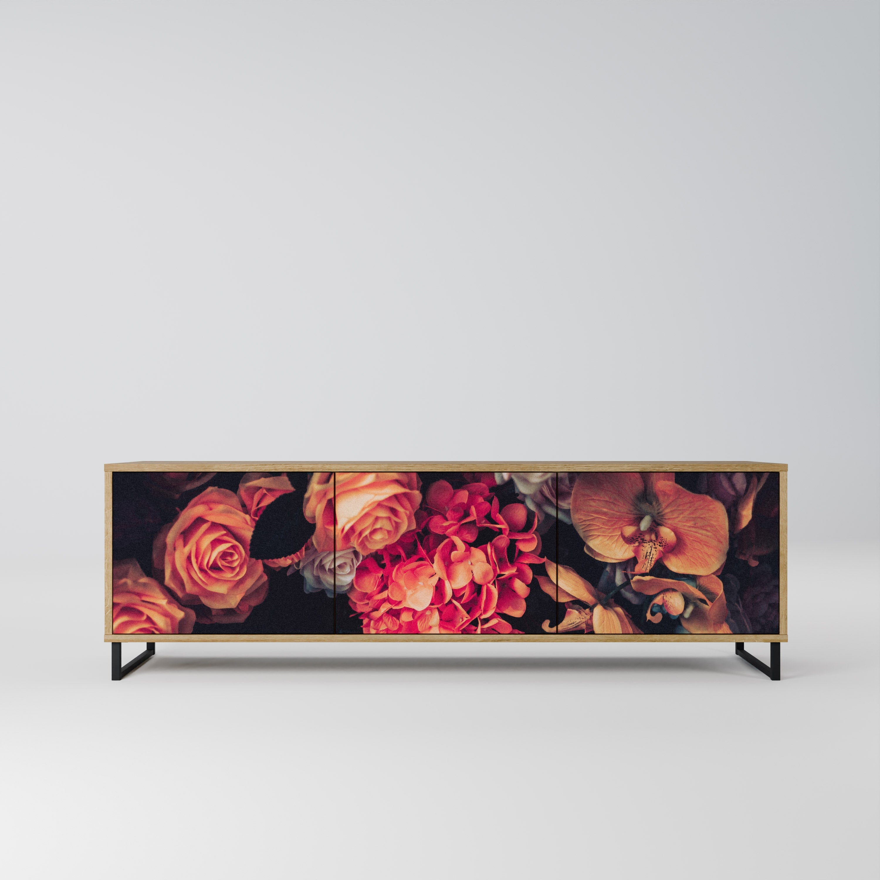 Meuble TV 3 portes NEVERENDING BLOOM effet chêne