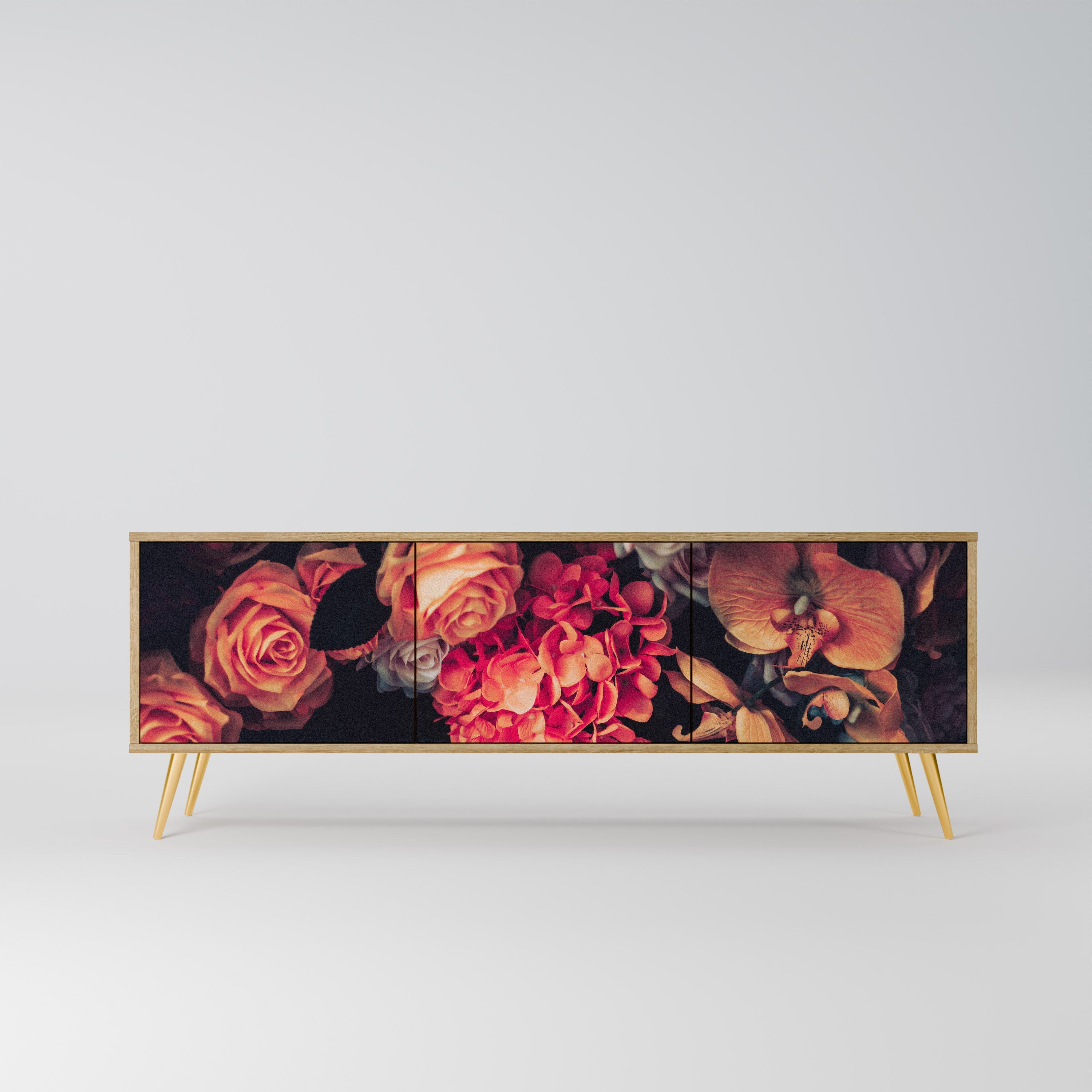 Meuble TV 3 portes NEVERENDING BLOOM effet chêne