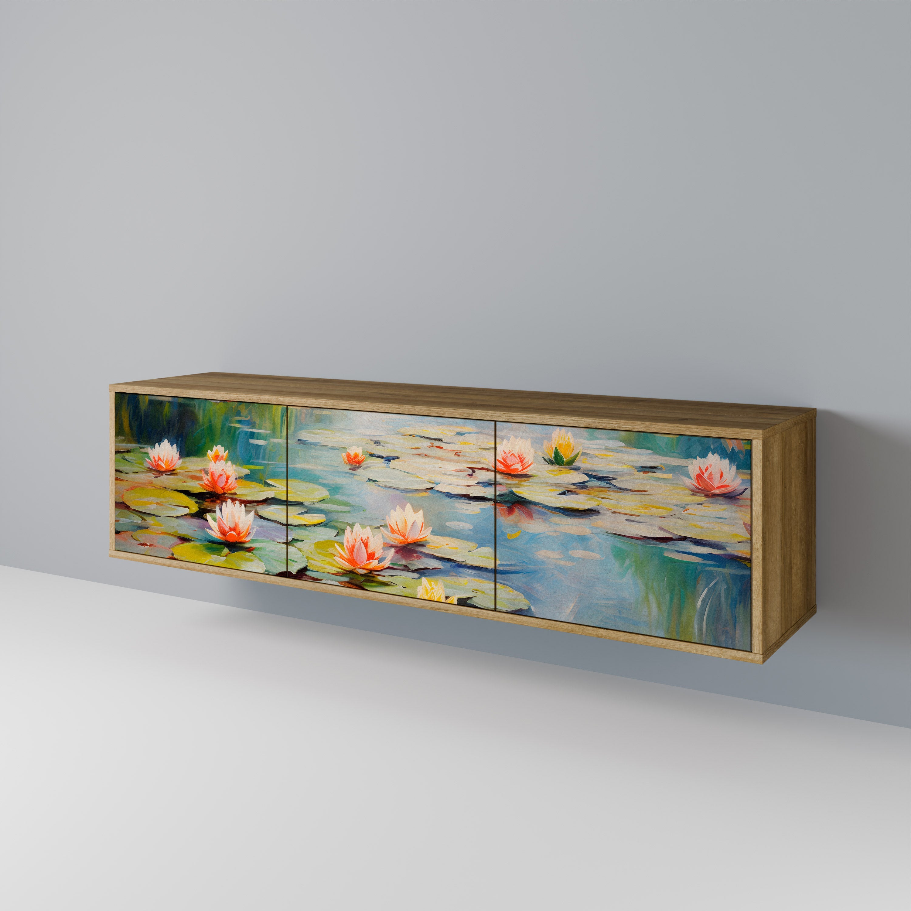 Meuble TV 3 portes BLOOMING WATERS effet chêne