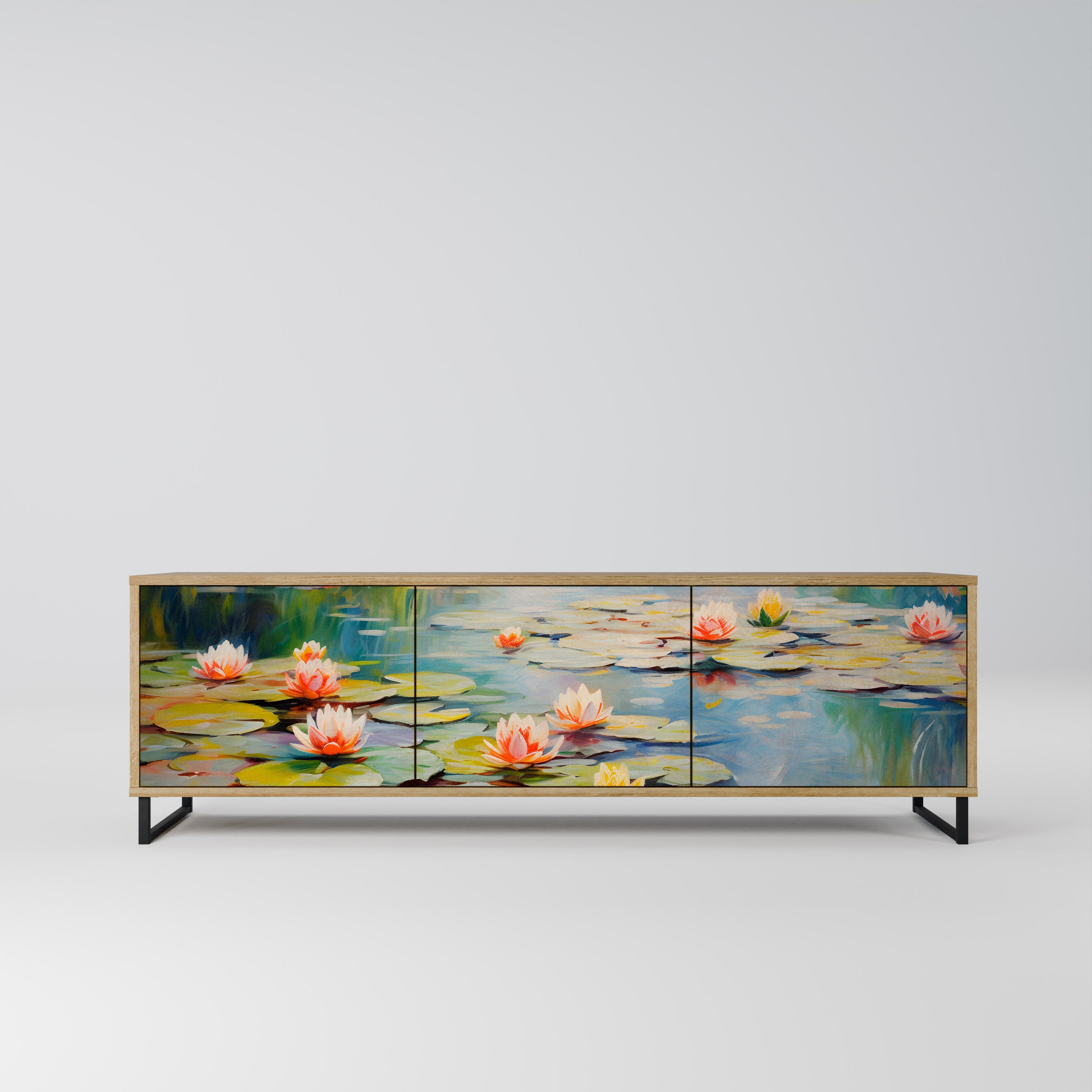 Meuble TV 3 portes BLOOMING WATERS effet chêne