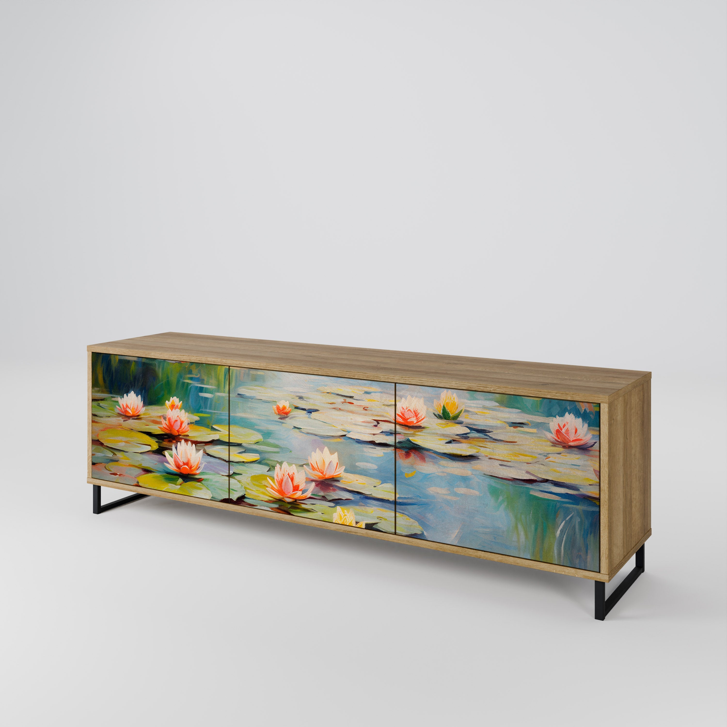 Meuble TV 3 portes BLOOMING WATERS effet chêne