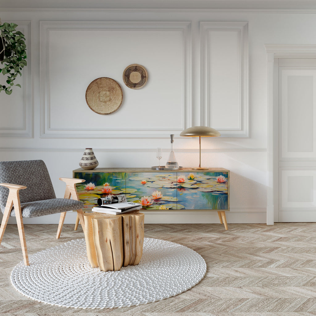 Meuble TV 3 portes BLOOMING WATERS effet chêne