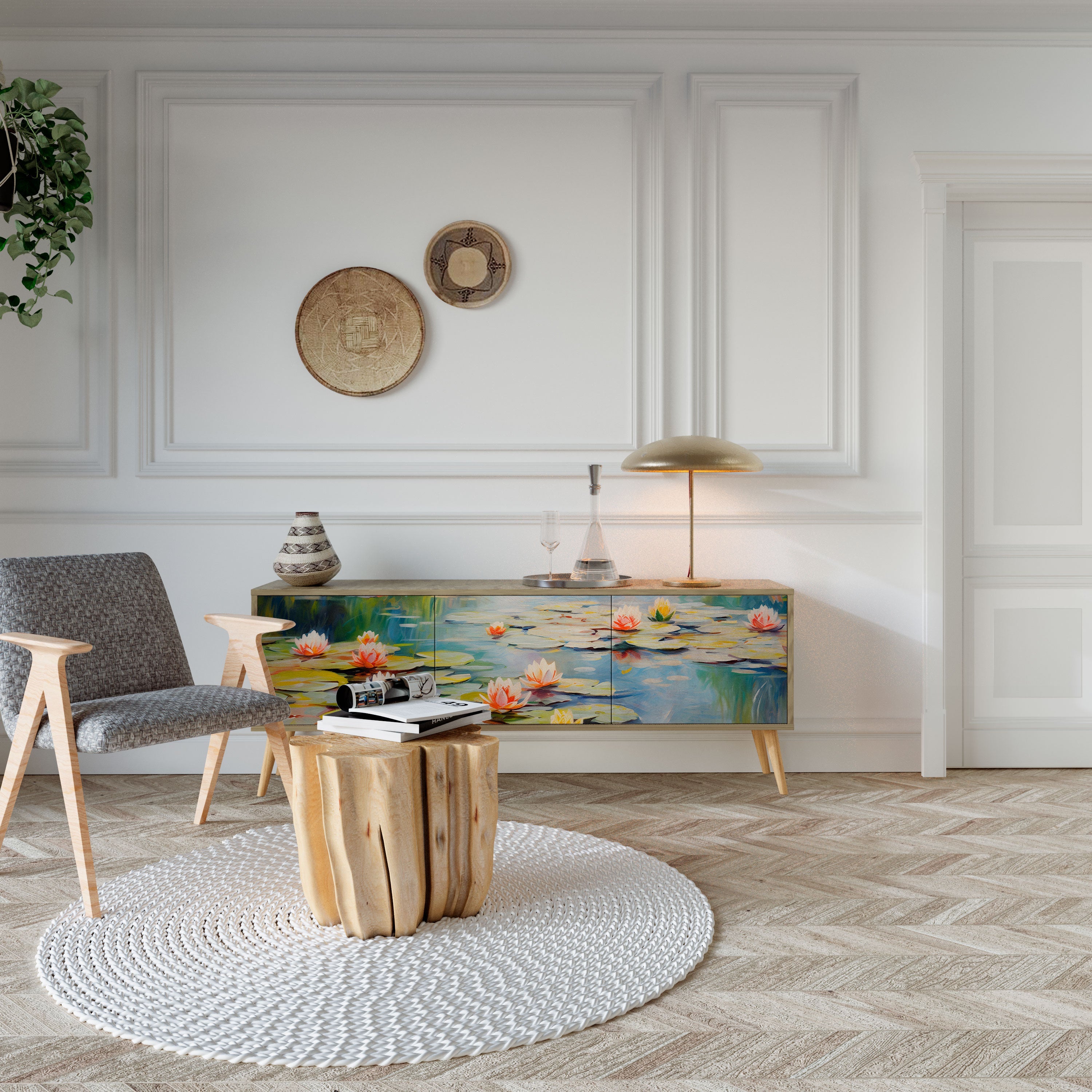 Meuble TV 3 portes BLOOMING WATERS effet chêne