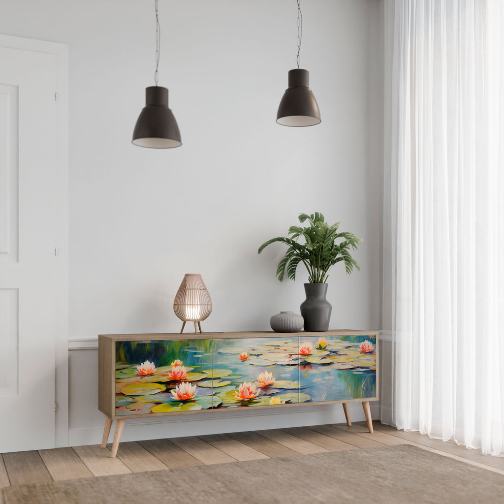 Meuble TV 3 portes BLOOMING WATERS effet chêne