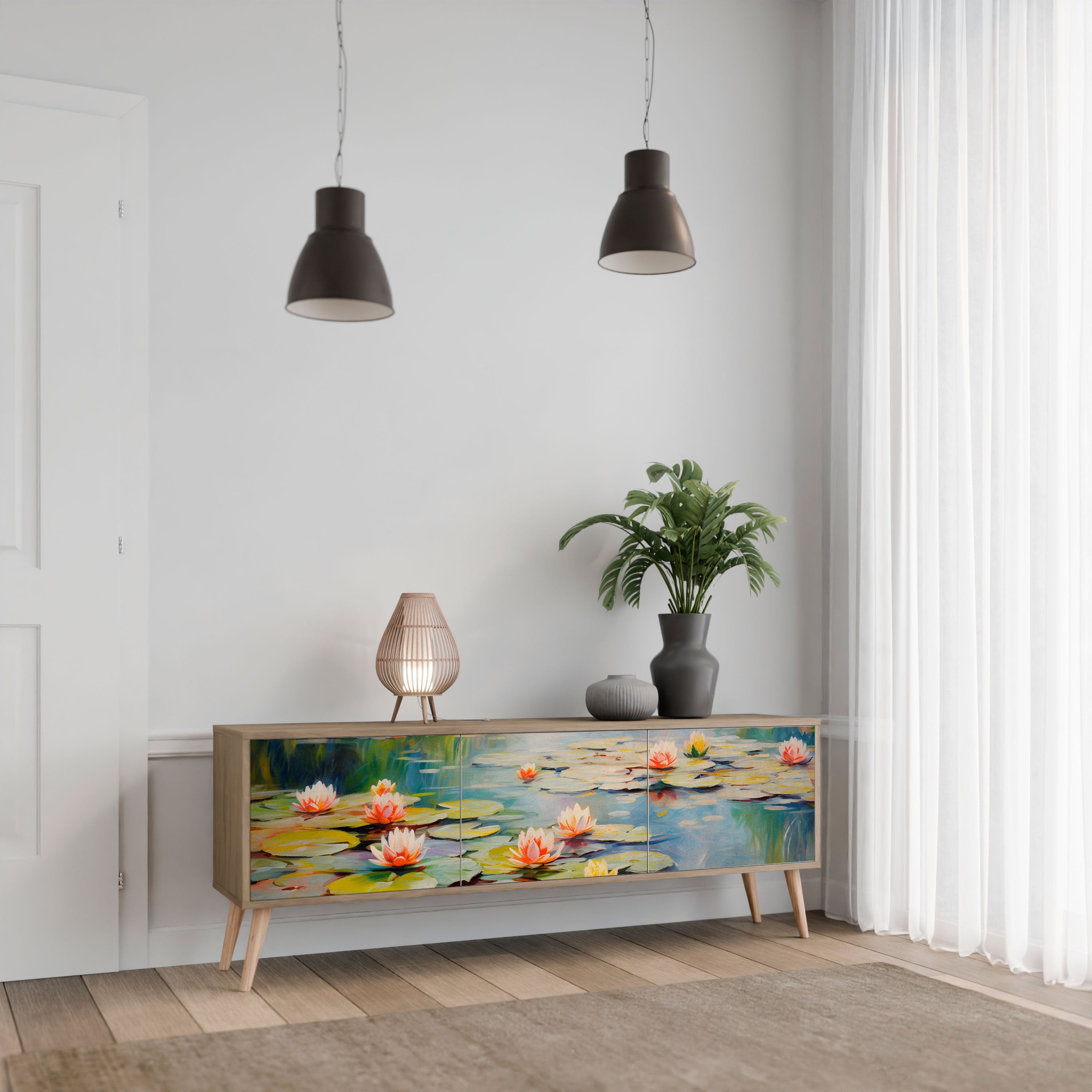 Meuble TV 3 portes BLOOMING WATERS effet chêne