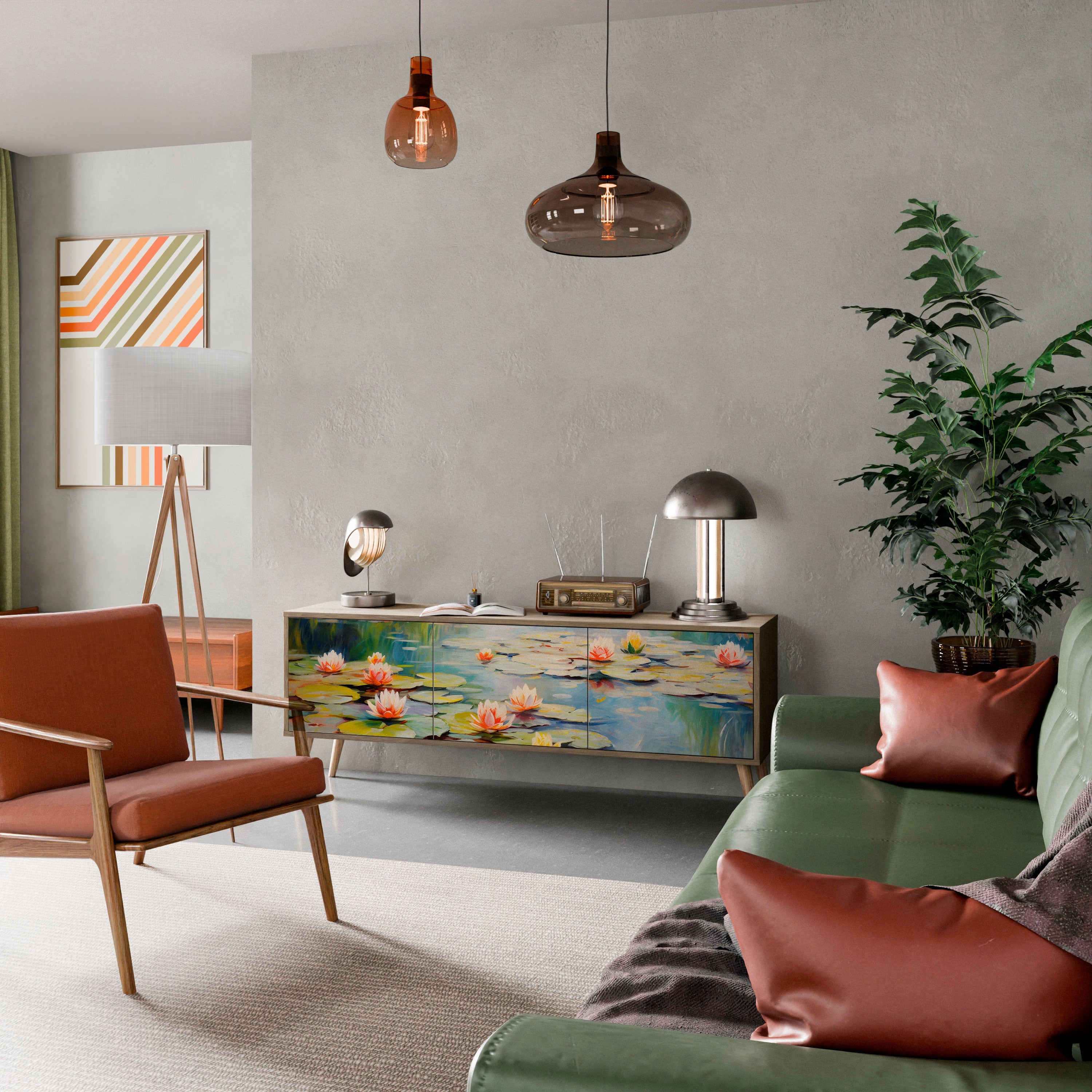 Meuble TV 3 portes BLOOMING WATERS effet chêne