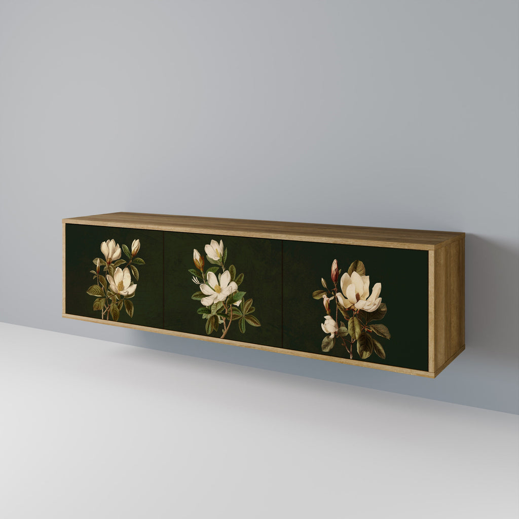 Meuble TV 3 portes FLORAL NOIR effet chêne