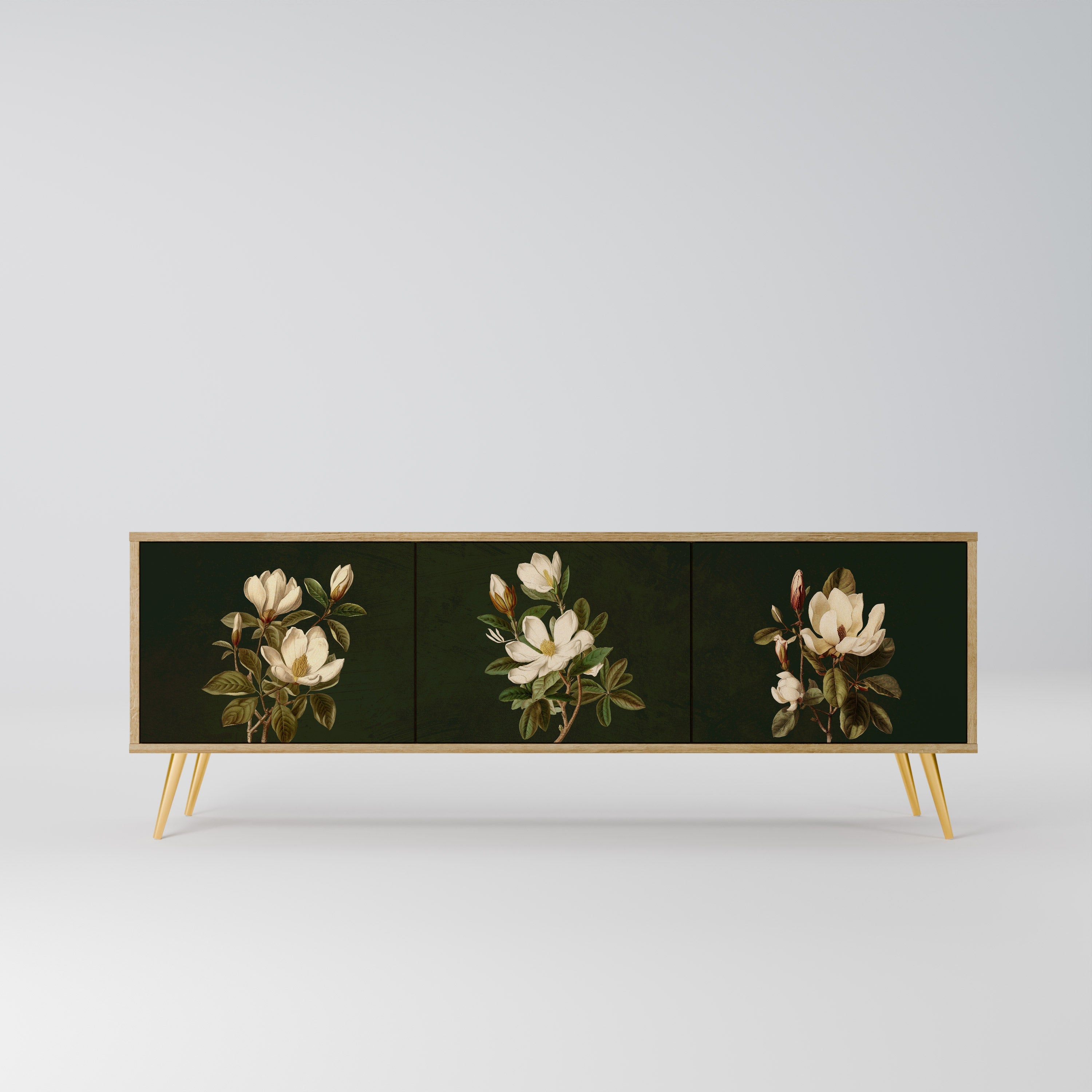 Meuble TV 3 portes FLORAL NOIR effet chêne