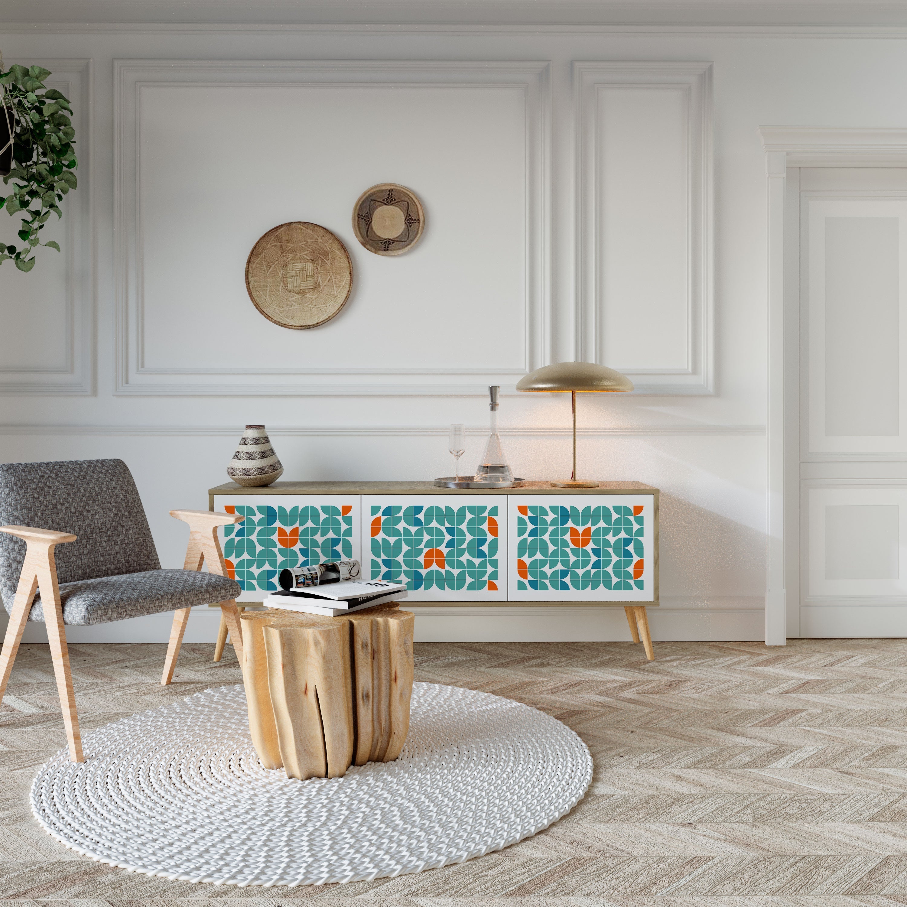 Meuble TV 3 portes BE THE CHANGE effet chêne