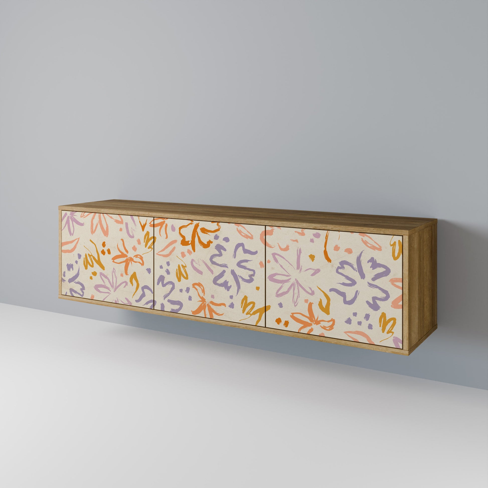 SPRING WHIMSY 3-Door TV Stand in Oak Effect
