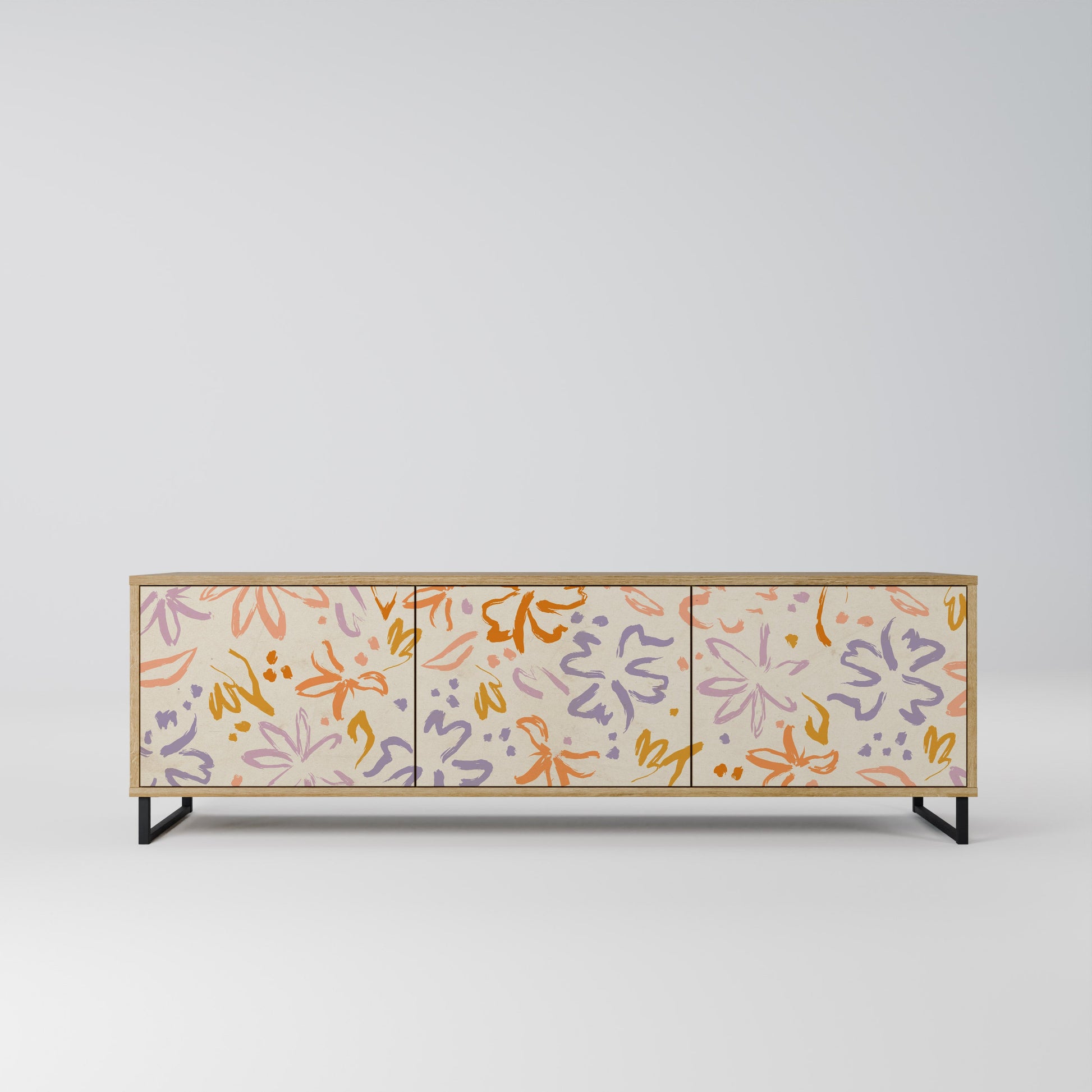 SPRING WHIMSY 3-Door TV Stand in Oak Effect