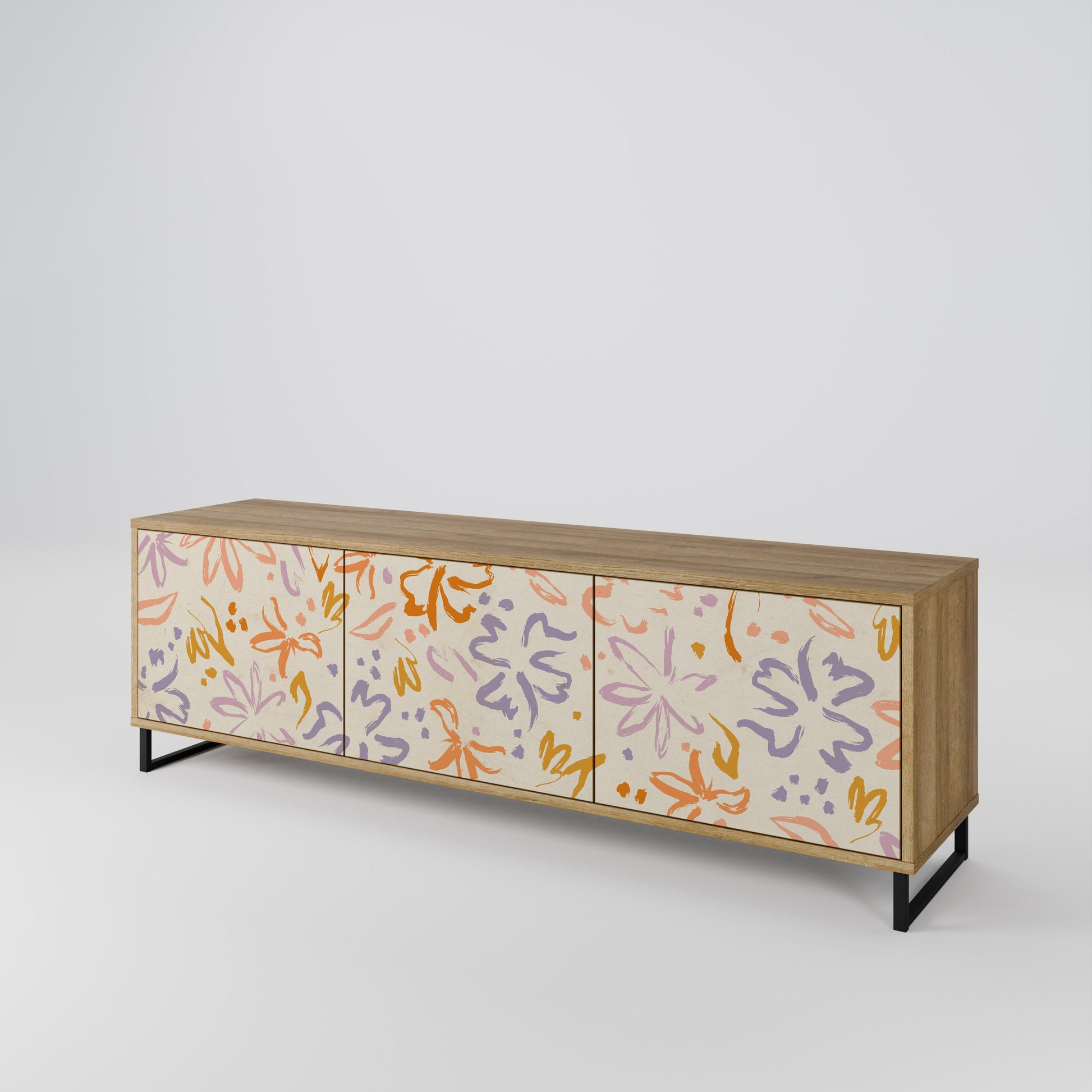 SPRING WHIMSY 3-Door TV Stand in Oak Effect