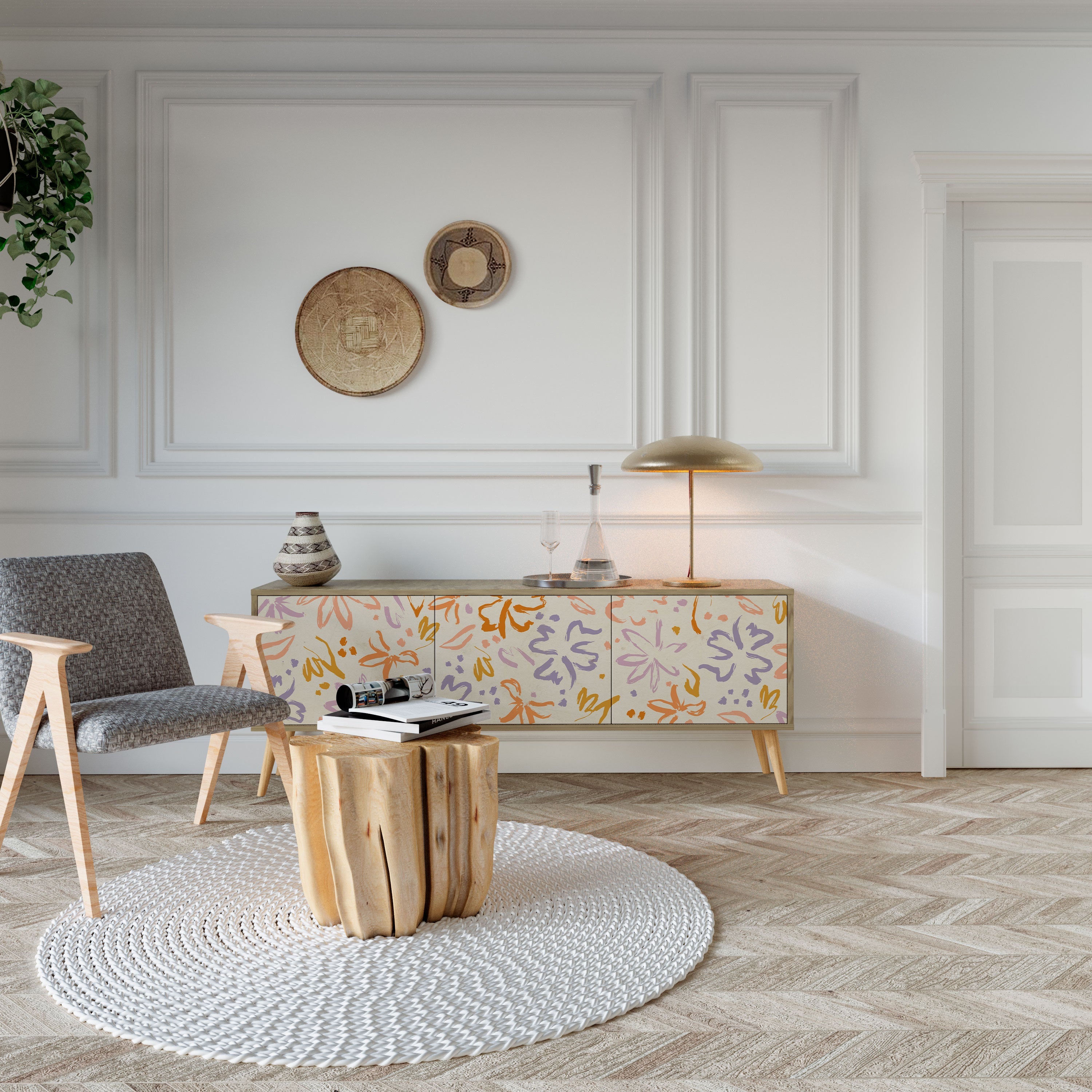 Meuble TV 3 portes SPRING WHIMSY effet chêne