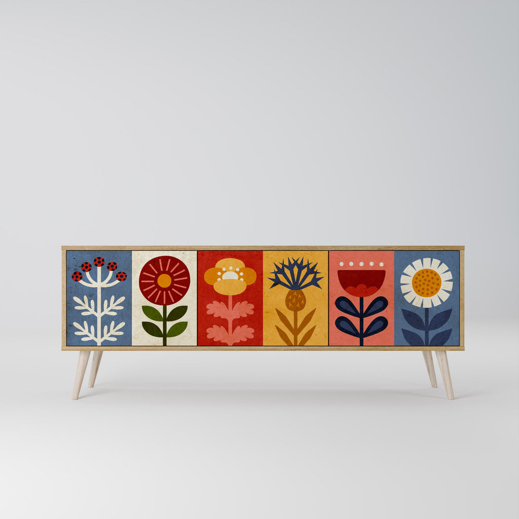 Meuble TV 3 portes SCANDIC FLOWERET effet chêne