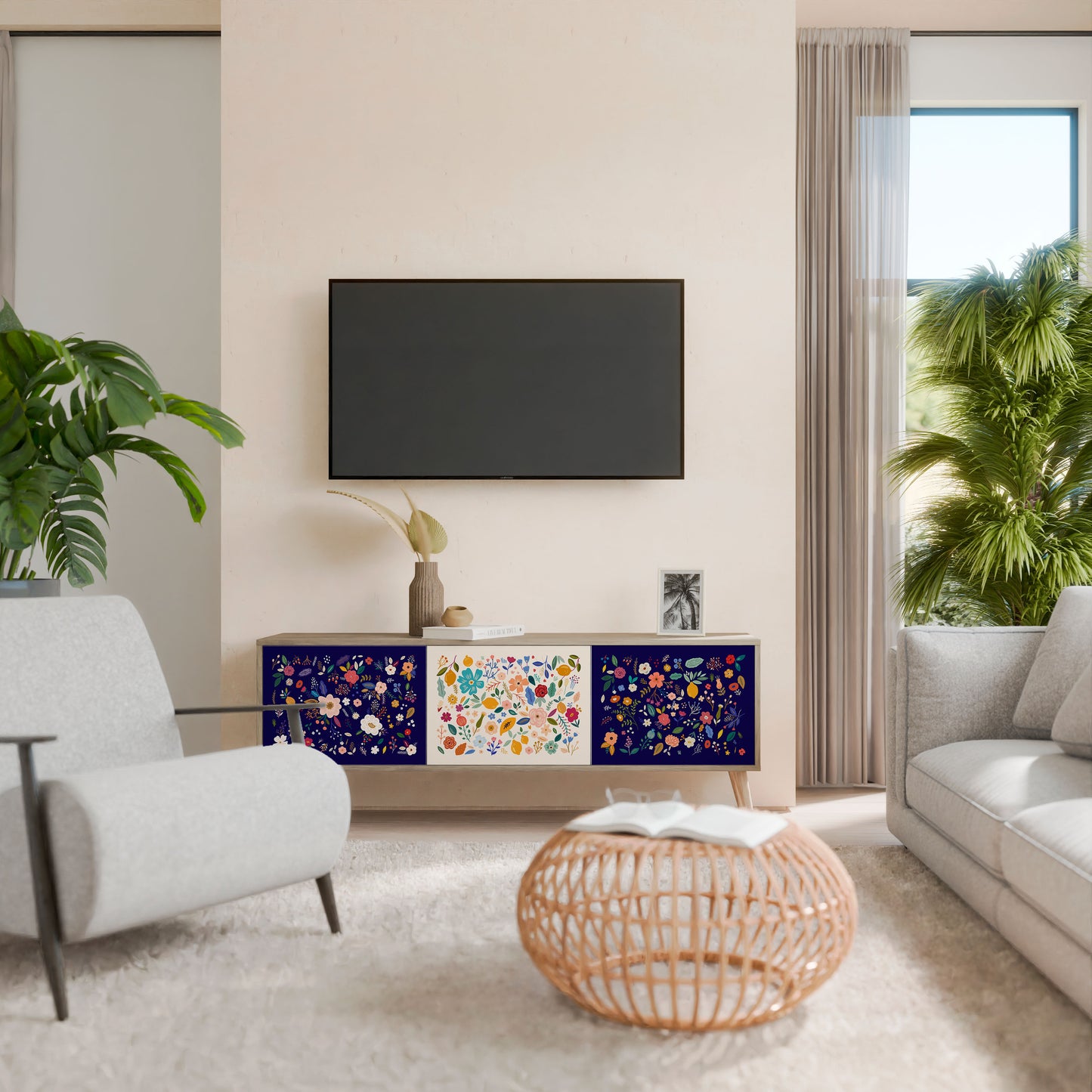 FLORAL COMBINATION 3-Door TV Cabinet