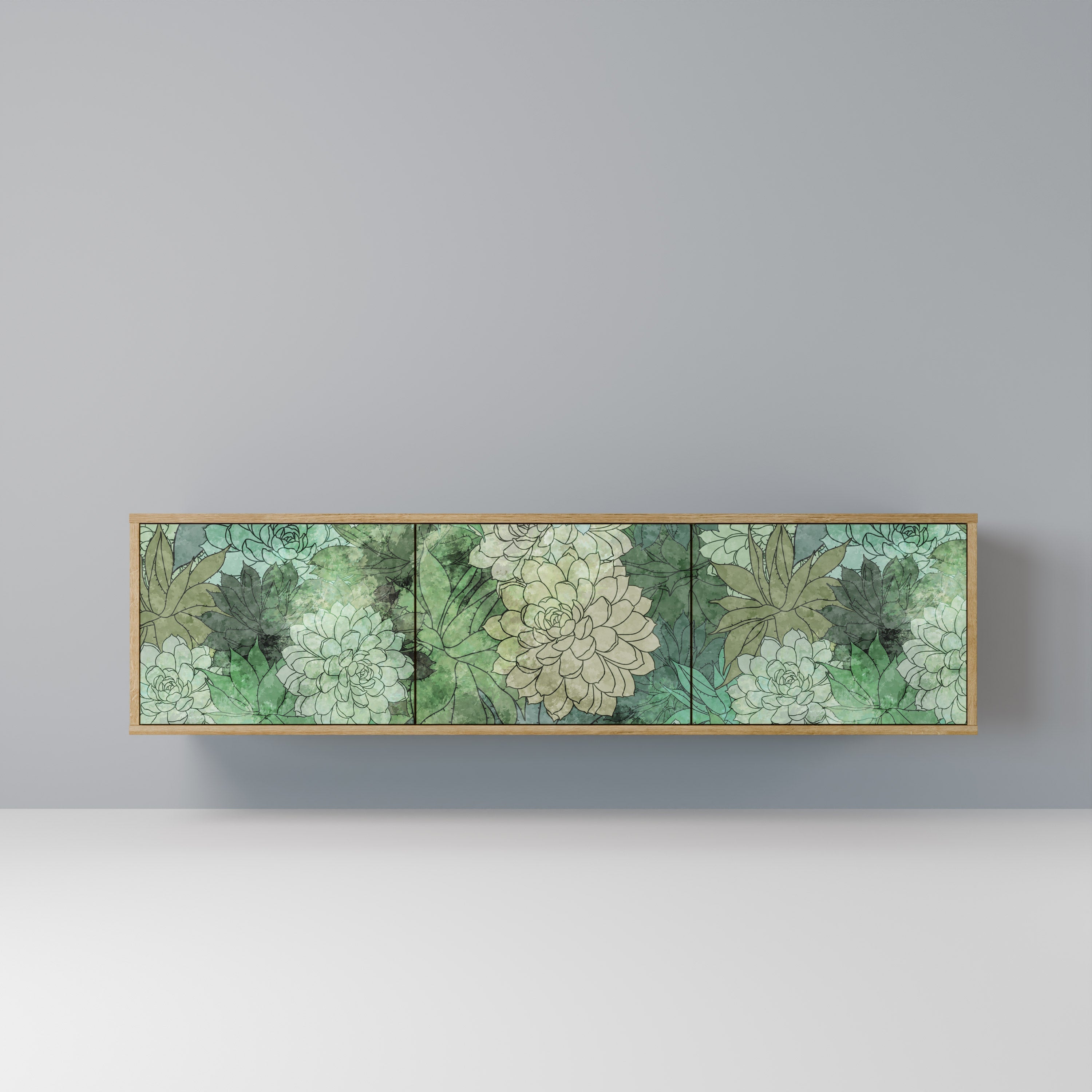 Meuble TV 3 portes SUCCULENT CLUSTER effet chêne