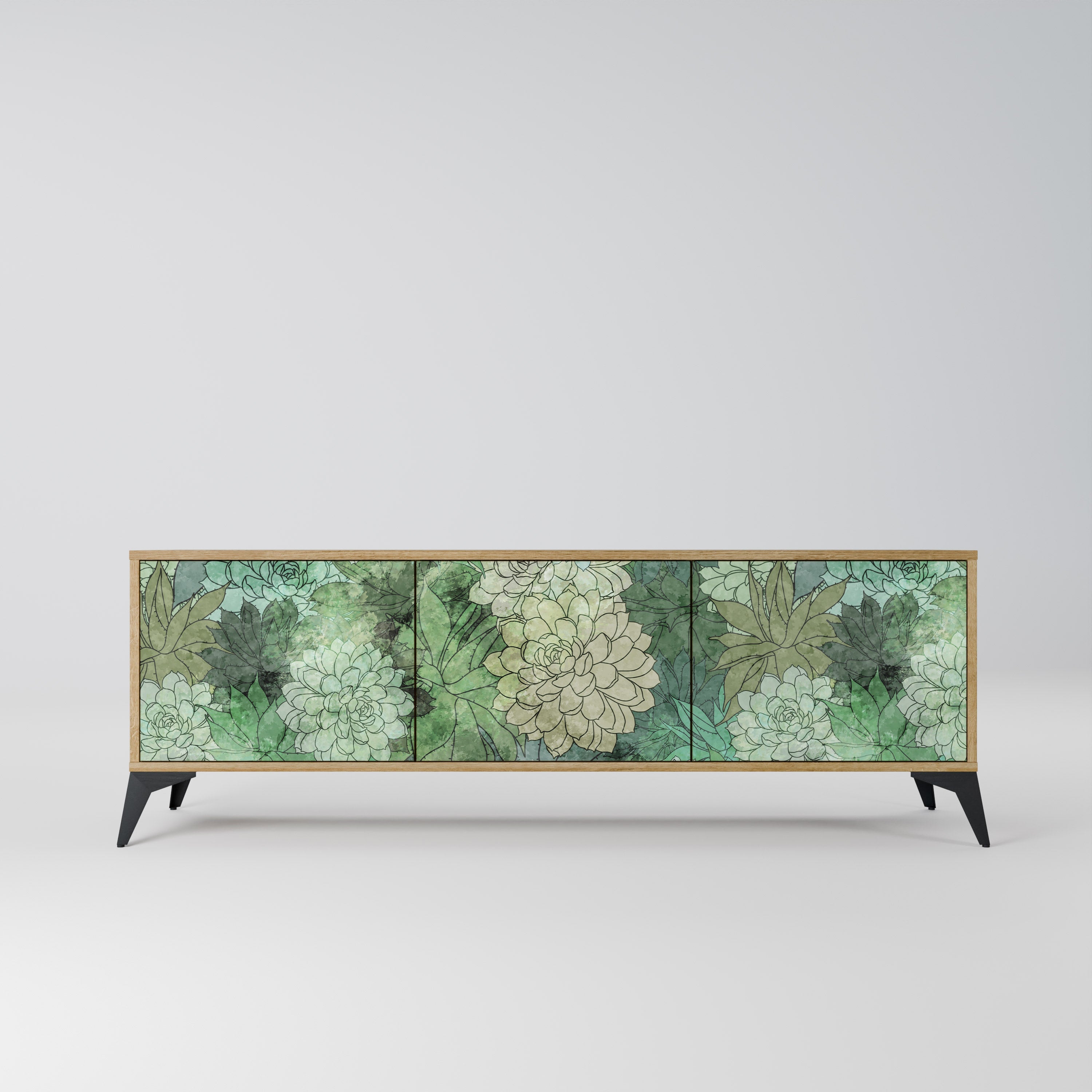 Meuble TV 3 portes SUCCULENT CLUSTER effet chêne