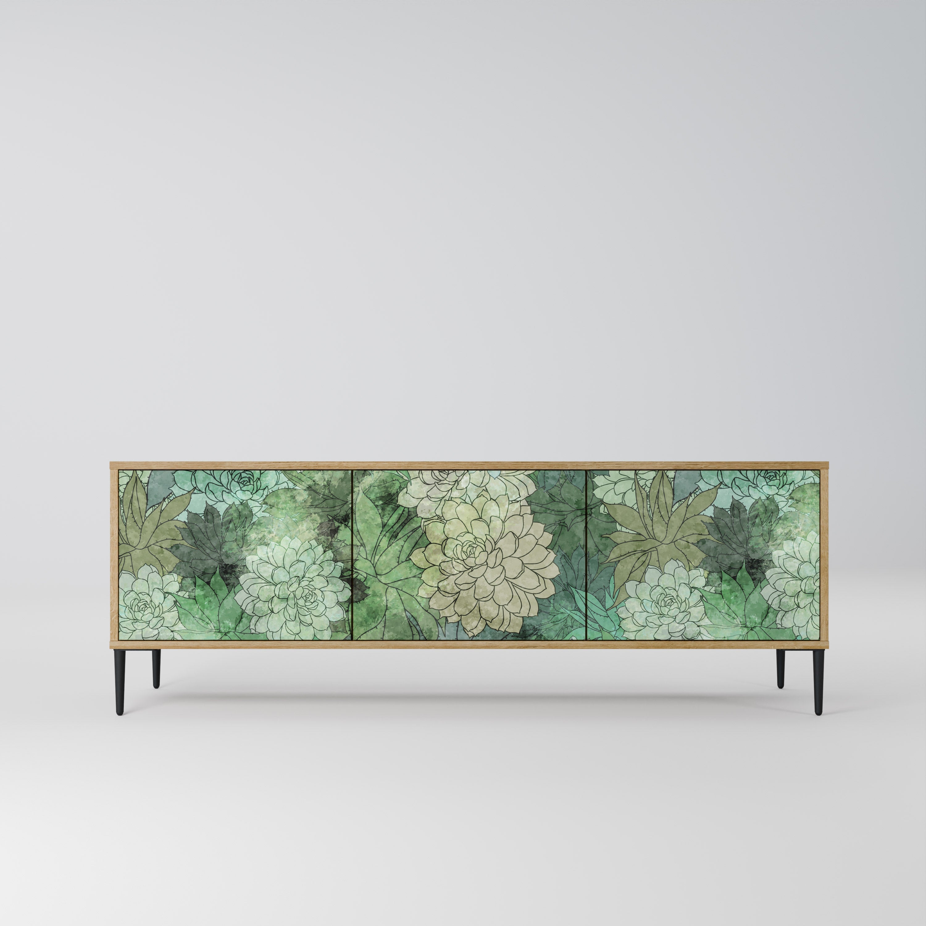 Meuble TV 3 portes SUCCULENT CLUSTER effet chêne