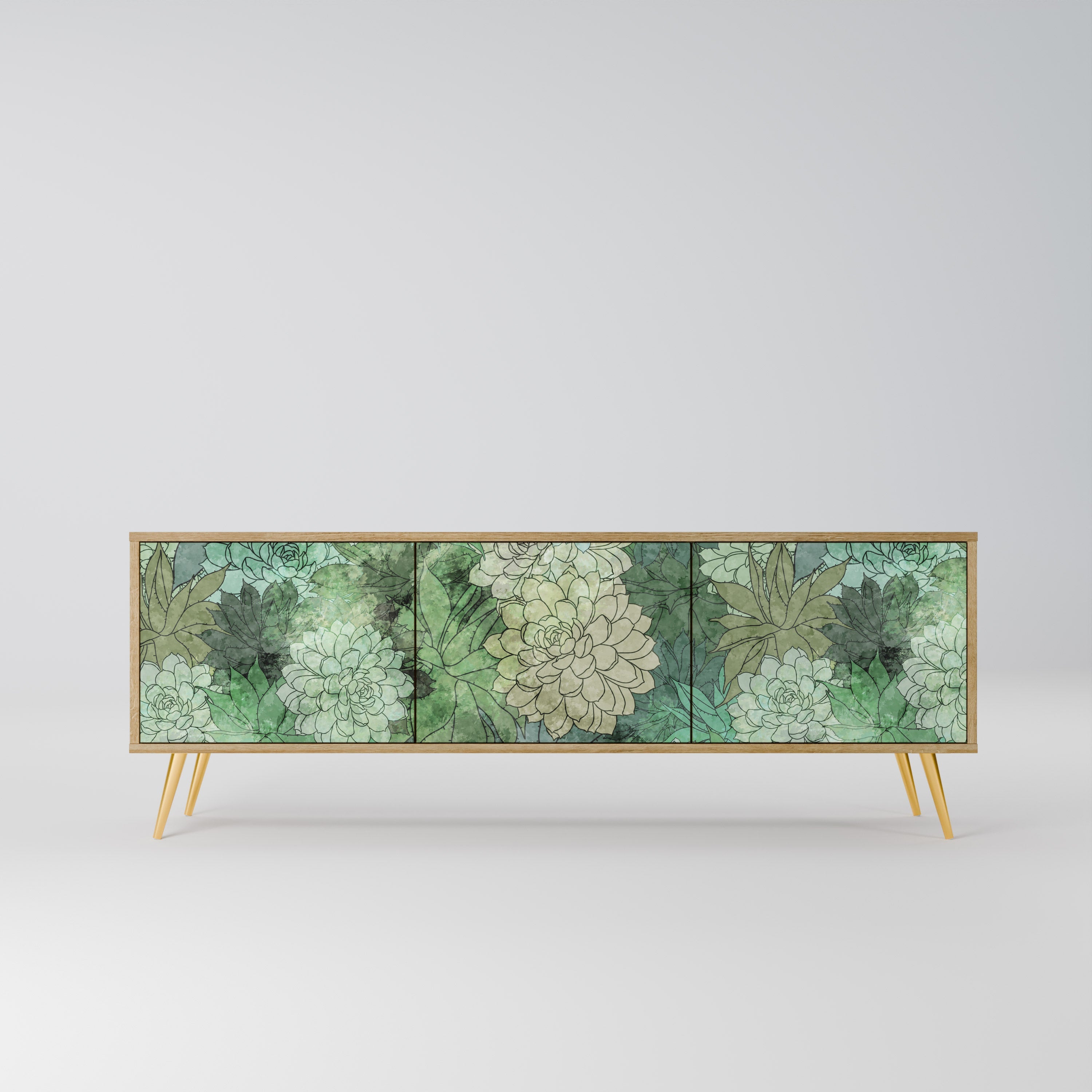 Meuble TV 3 portes SUCCULENT CLUSTER effet chêne