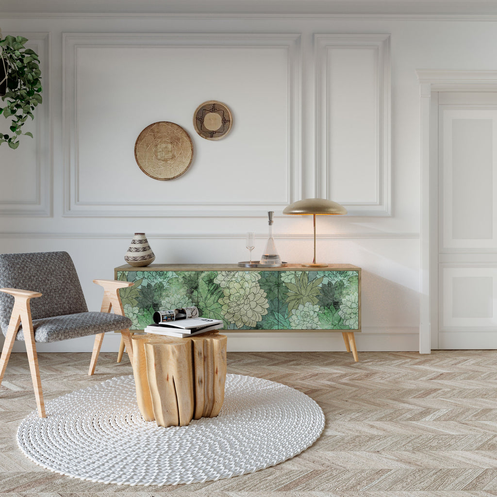 Meuble TV 3 portes SUCCULENT CLUSTER effet chêne