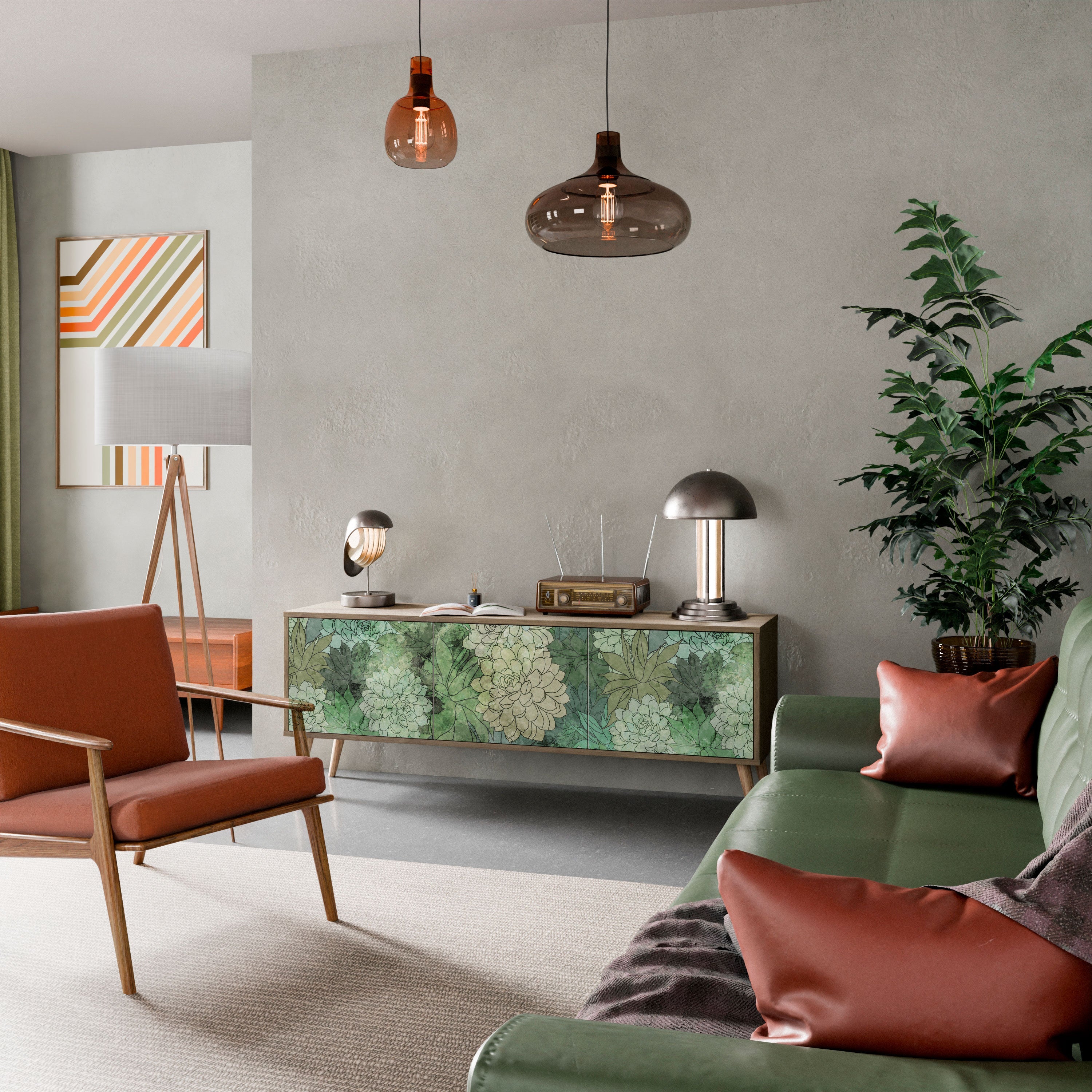 Meuble TV 3 portes SUCCULENT CLUSTER effet chêne