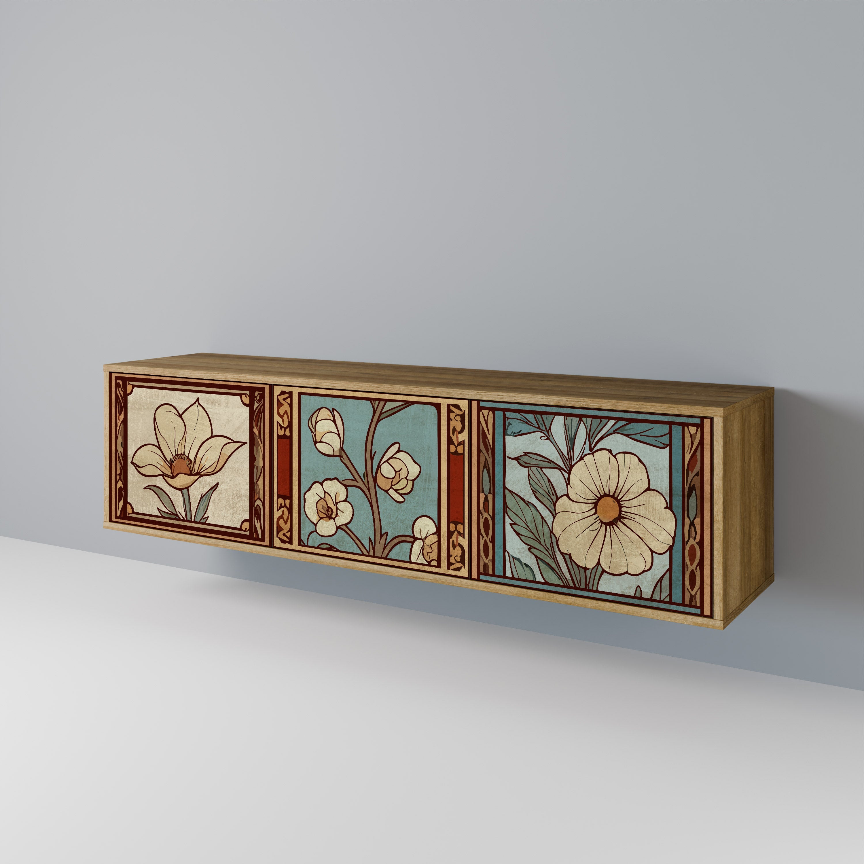 Meuble TV 3 portes TIMELESS FLORA effet chêne