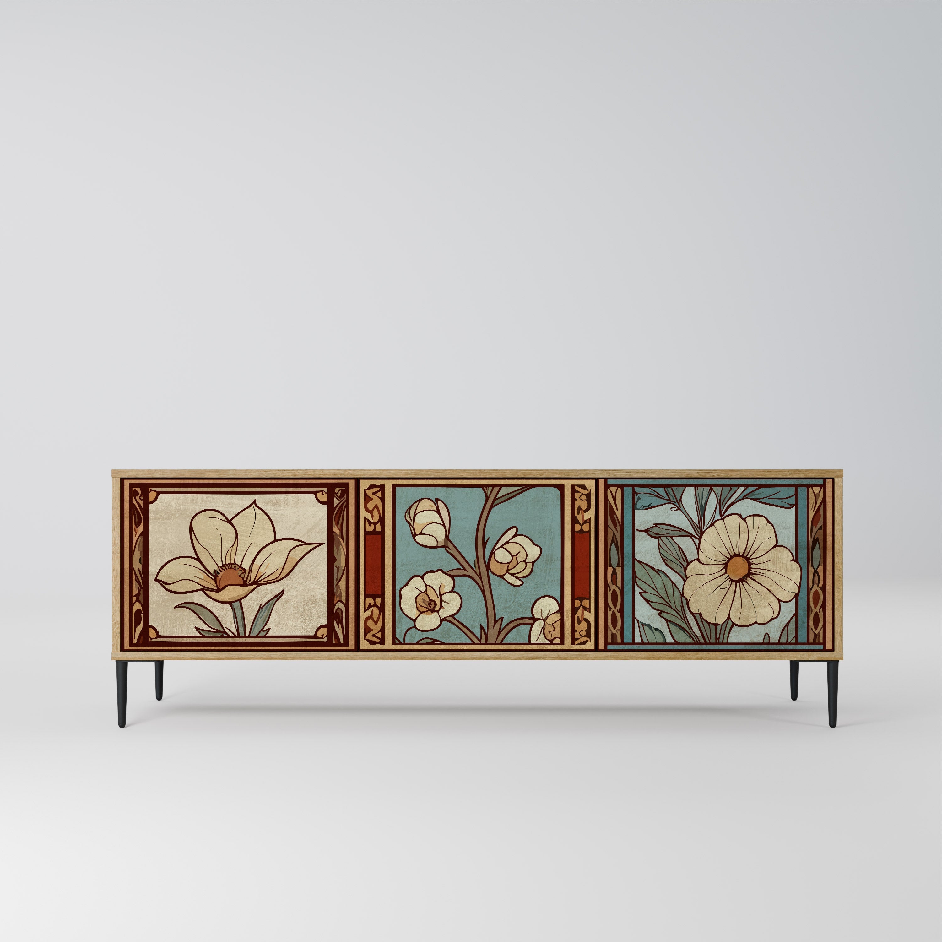 Meuble TV 3 portes TIMELESS FLORA effet chêne