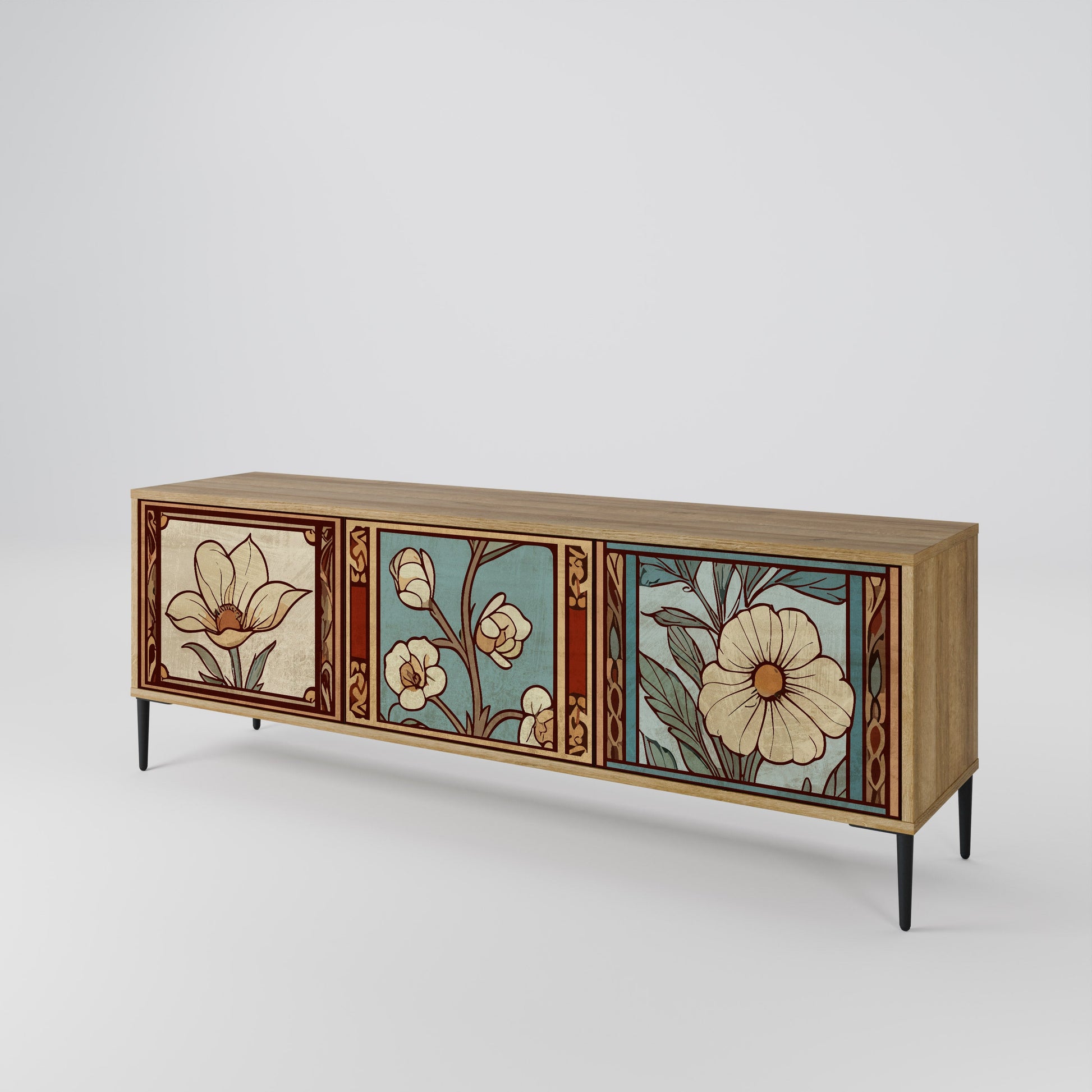 TIMELESS FLORA 3-Door TV Stand in Oak Effect
