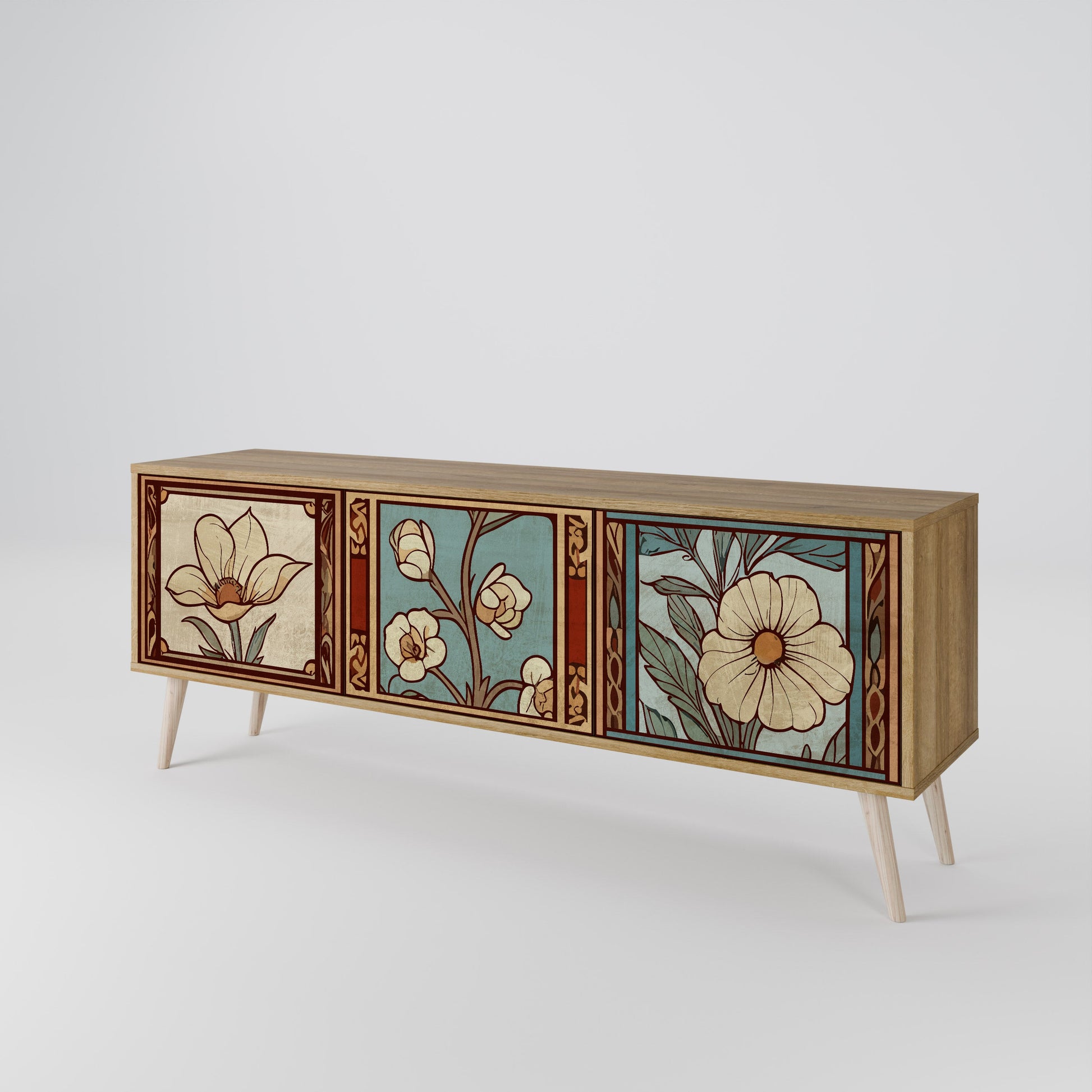 TIMELESS FLORA 3-Door TV Stand in Oak Effect