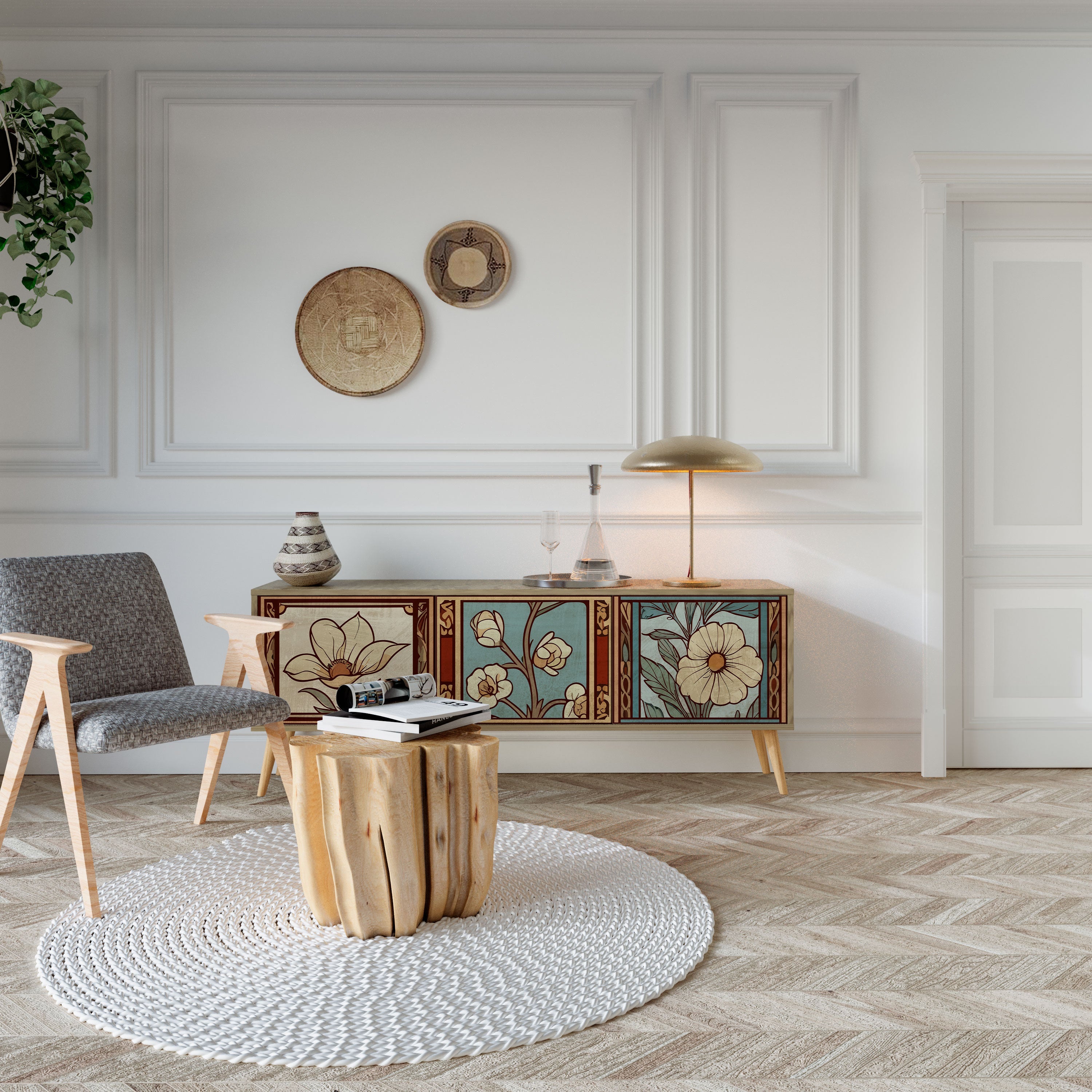 Meuble TV 3 portes TIMELESS FLORA effet chêne