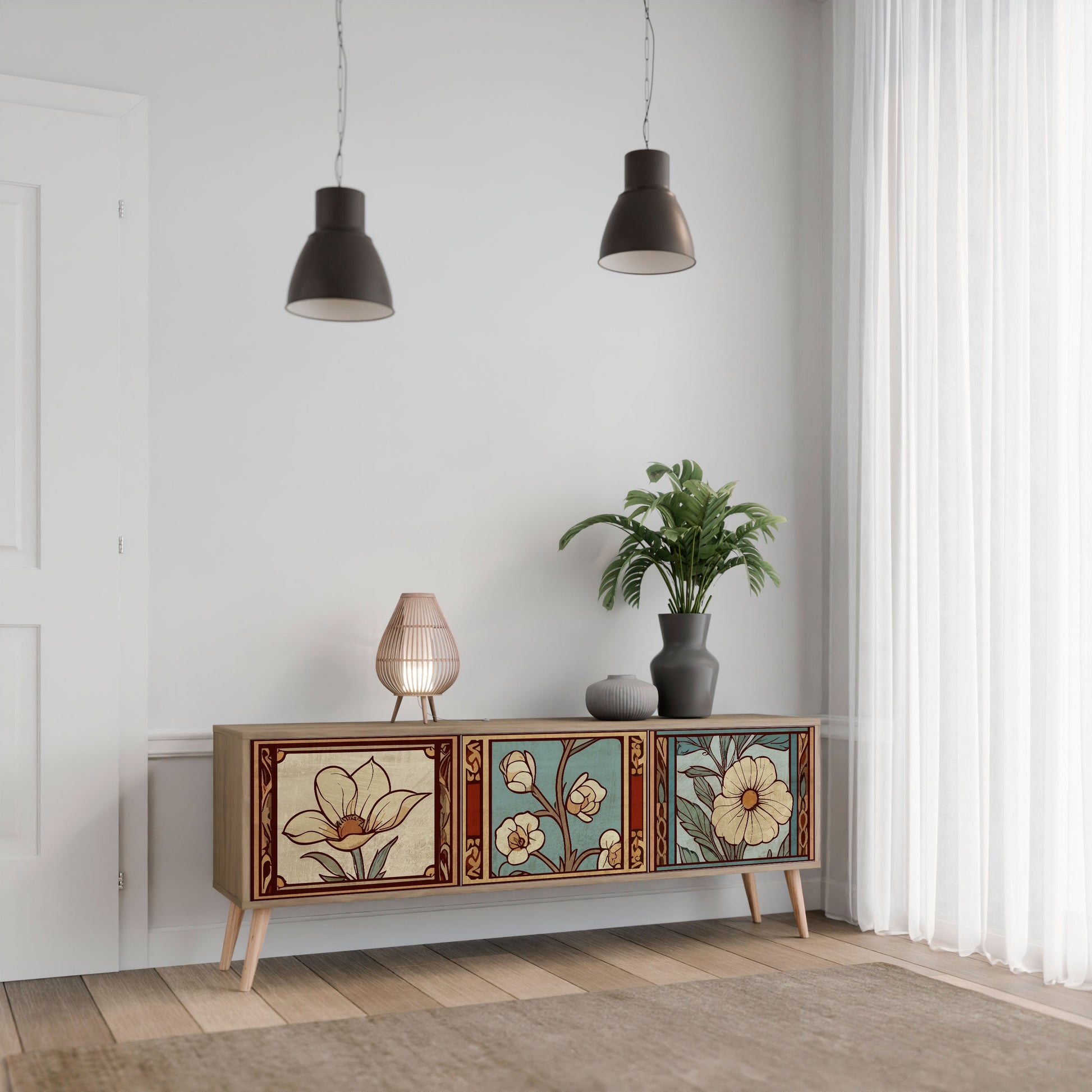 TIMELESS FLORA 3-Door TV Stand in Oak Effect