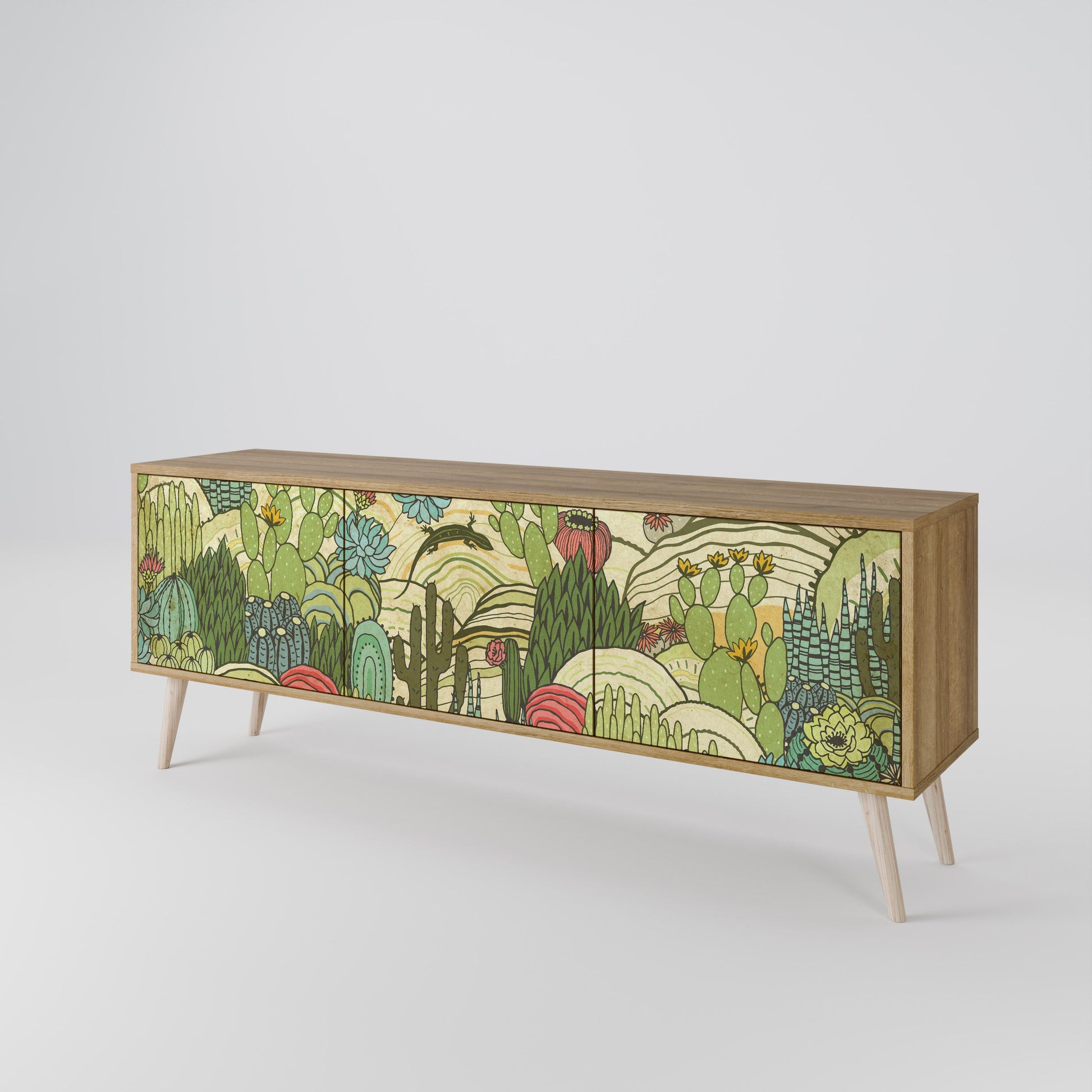 SUCCULENTS KALEIDOSCOPE 3-Door TV Stand in Oak Effect