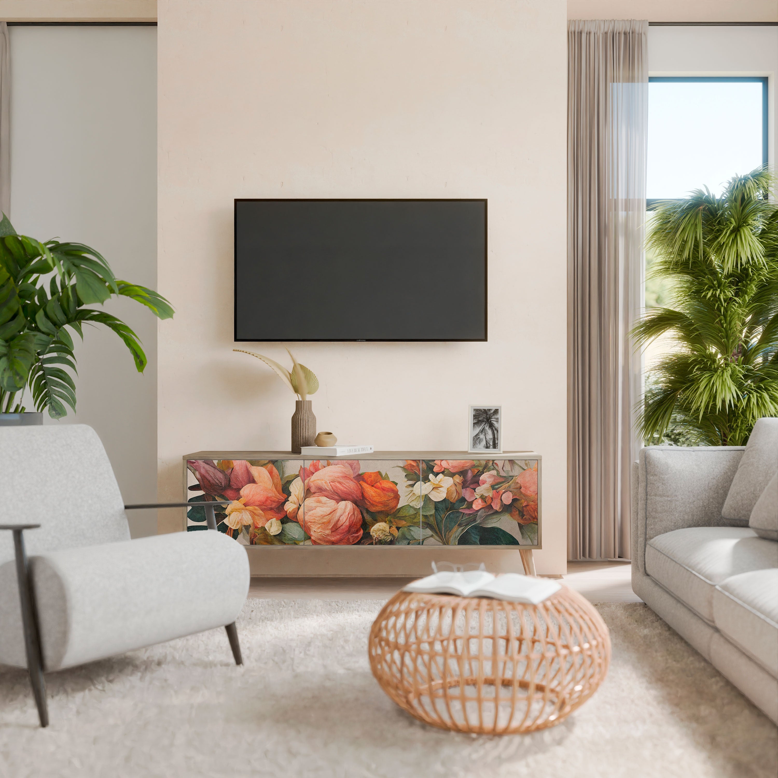 Meuble TV 3 portes STYLISH BEAUTY effet chêne