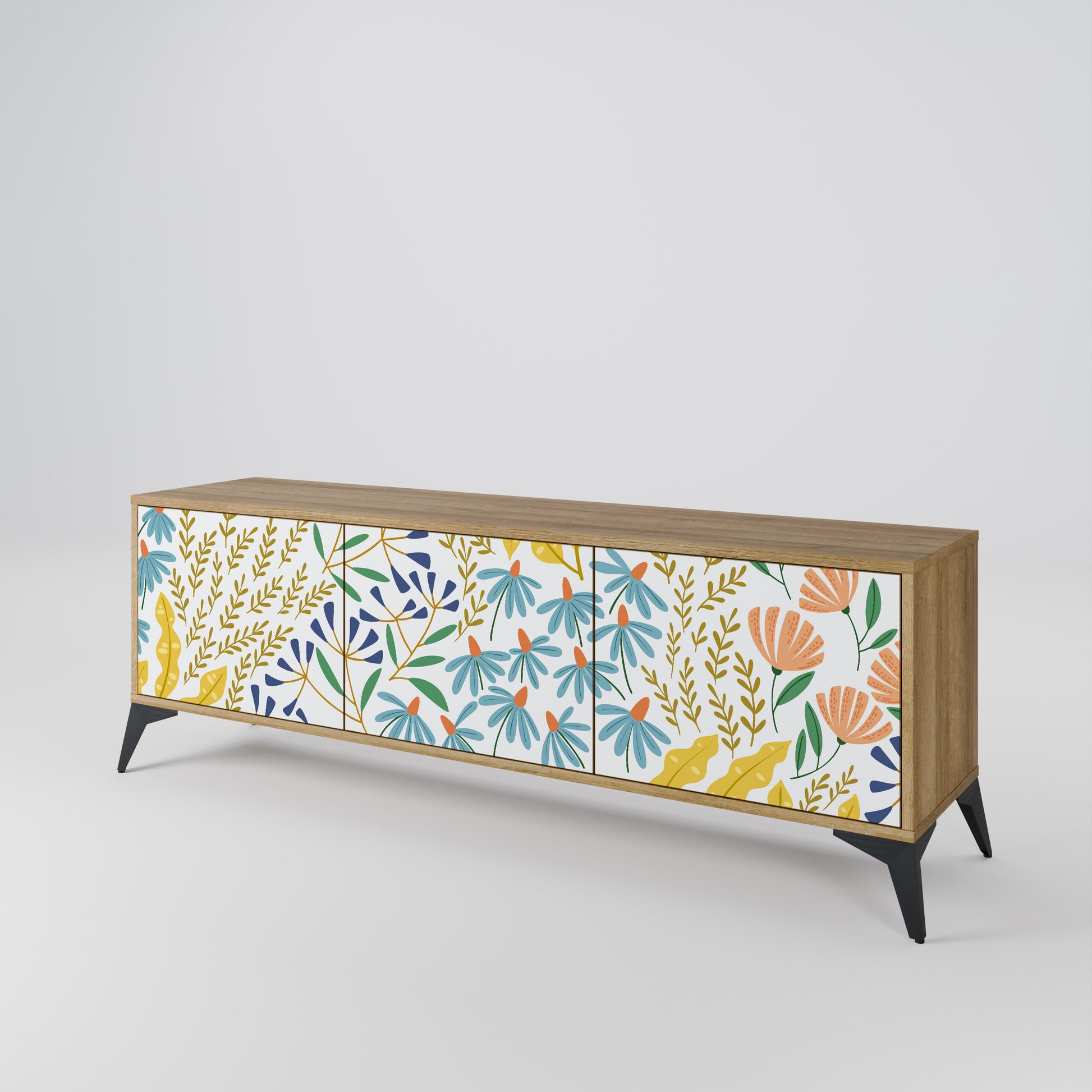 HELLO SPRING 3-Door TV Stand in Oak Effect