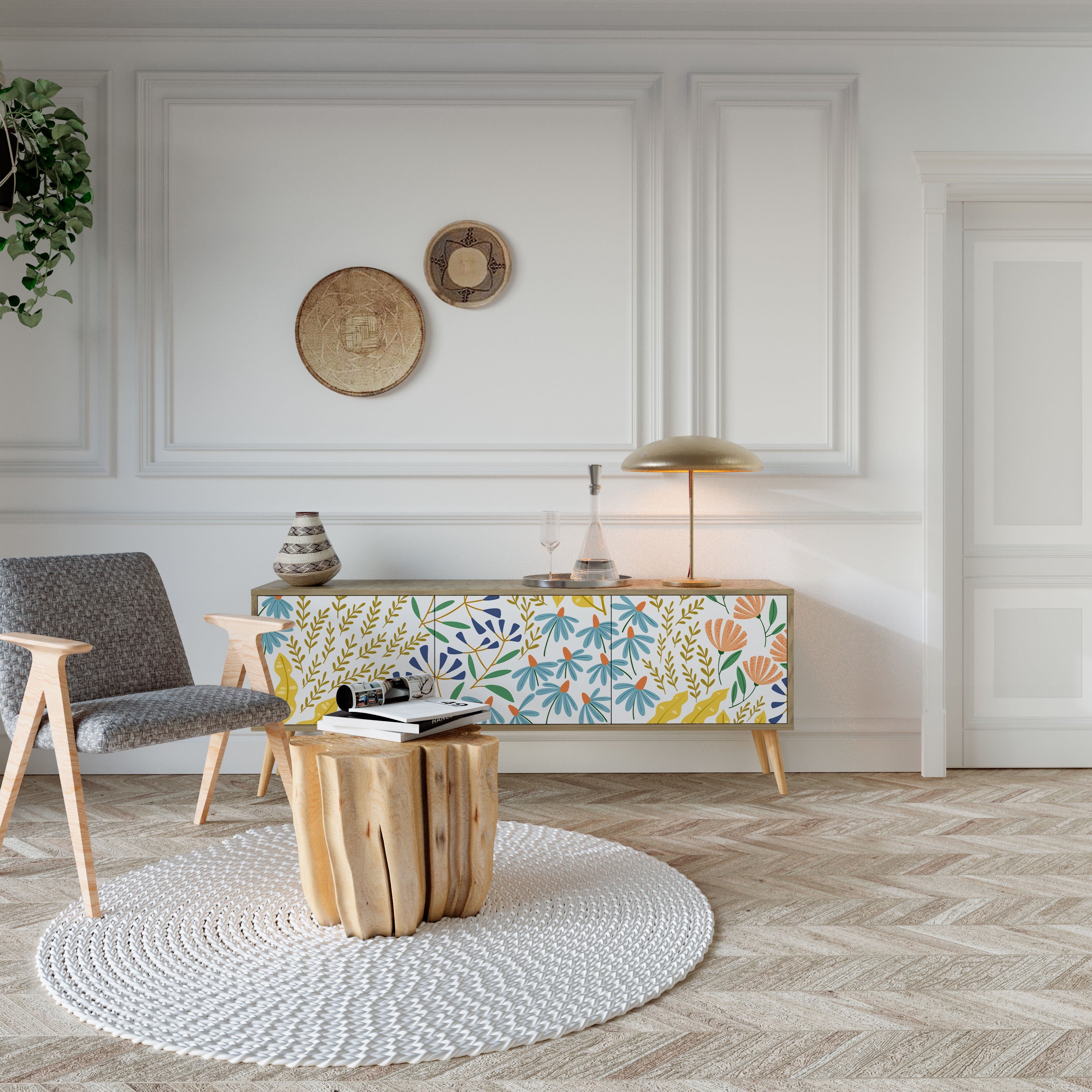 Meuble TV 3 portes HELLO SPRING effet chêne