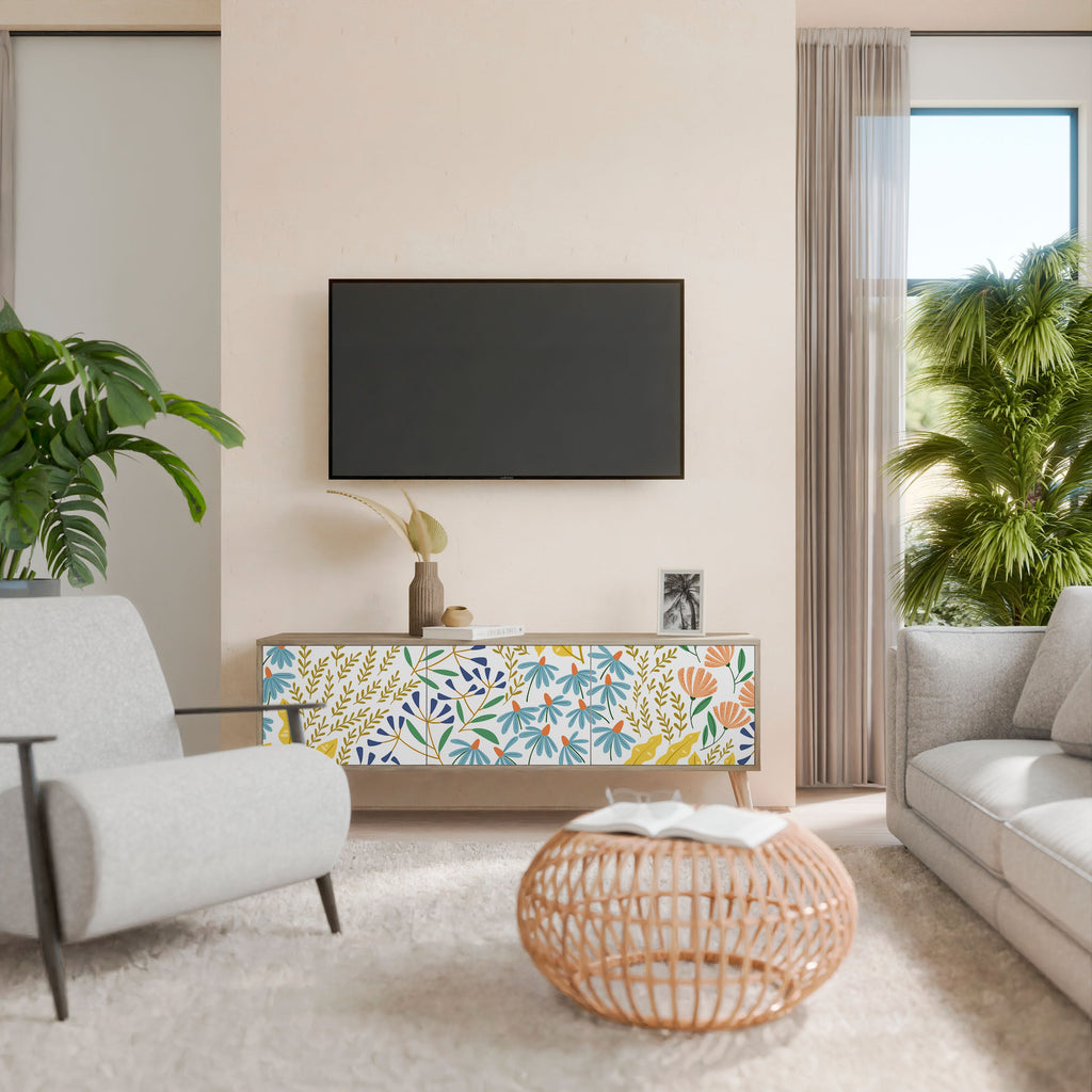 HELLO SPRING 3-Door TV Stand in Oak Effect