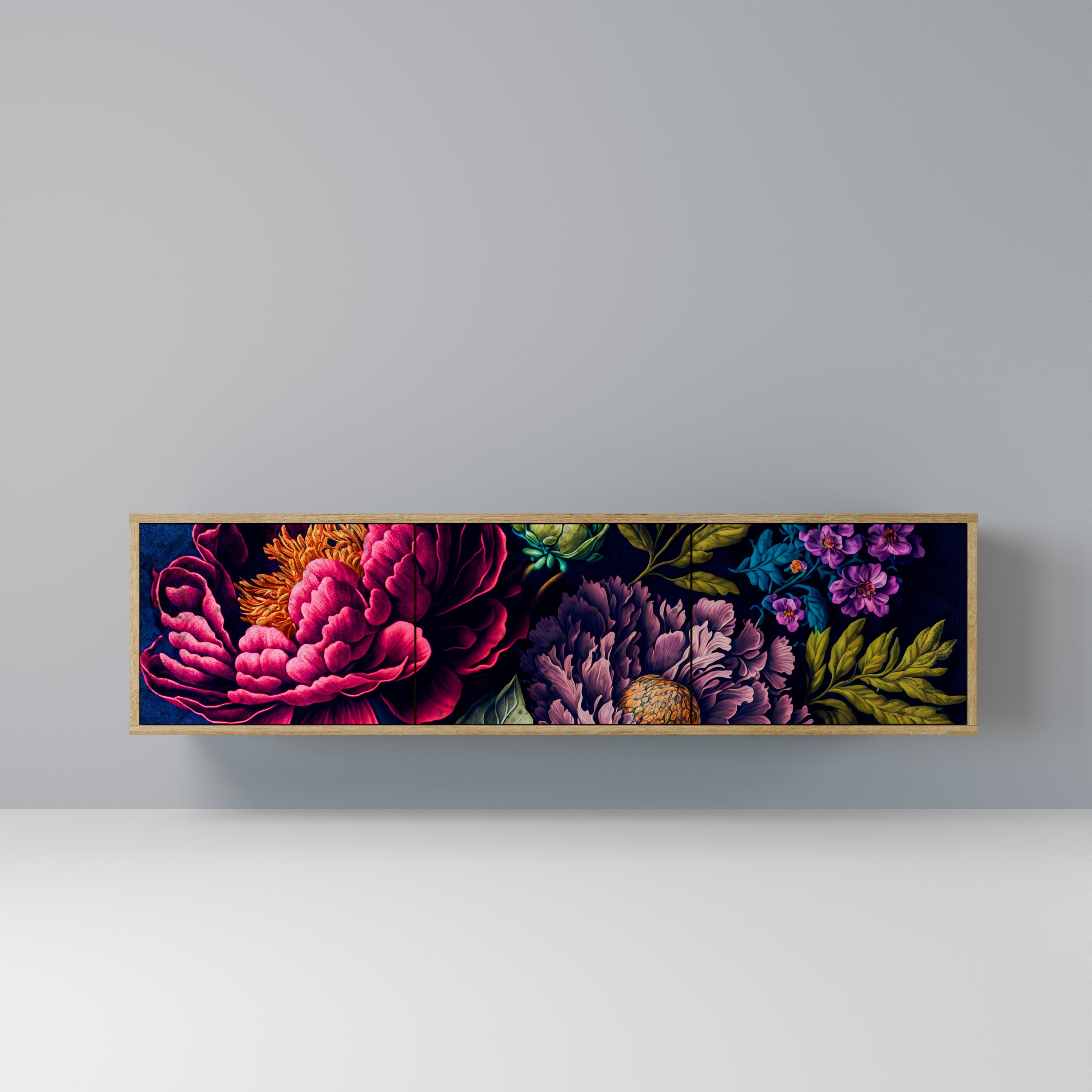 Meuble TV 3 portes BLOOMING ELEGANCE effet chêne