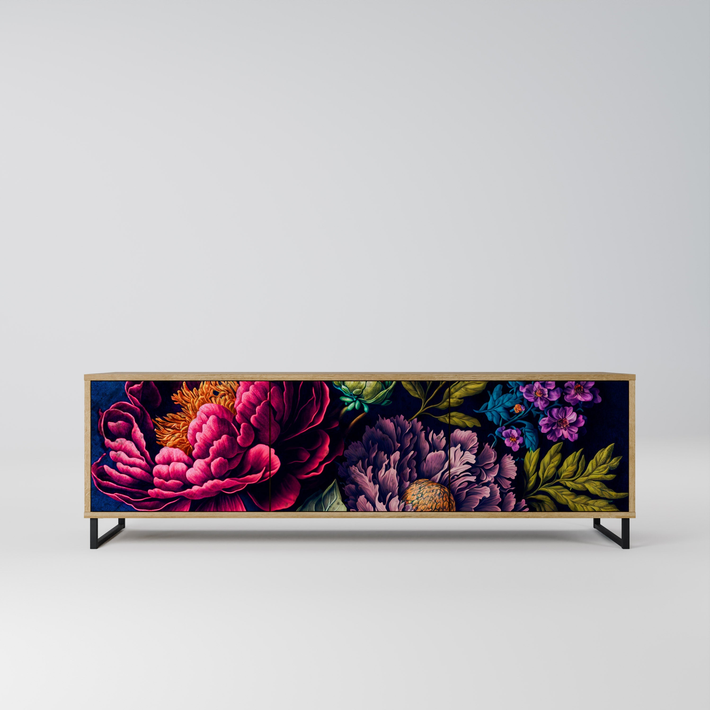 Meuble TV 3 portes BLOOMING ELEGANCE effet chêne