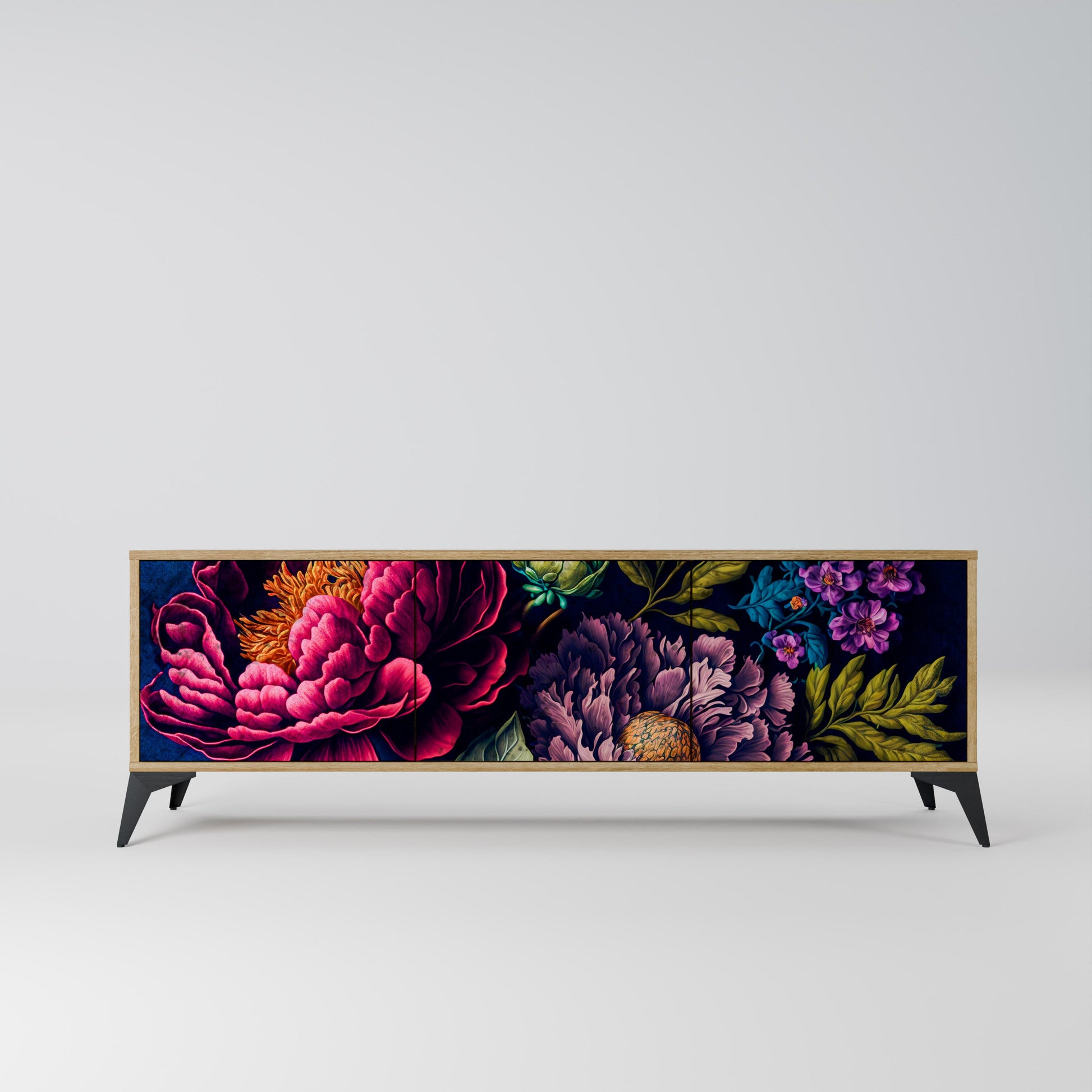 BLOOMING ELEGANCE 3-Door TV Stand in Oak Effect