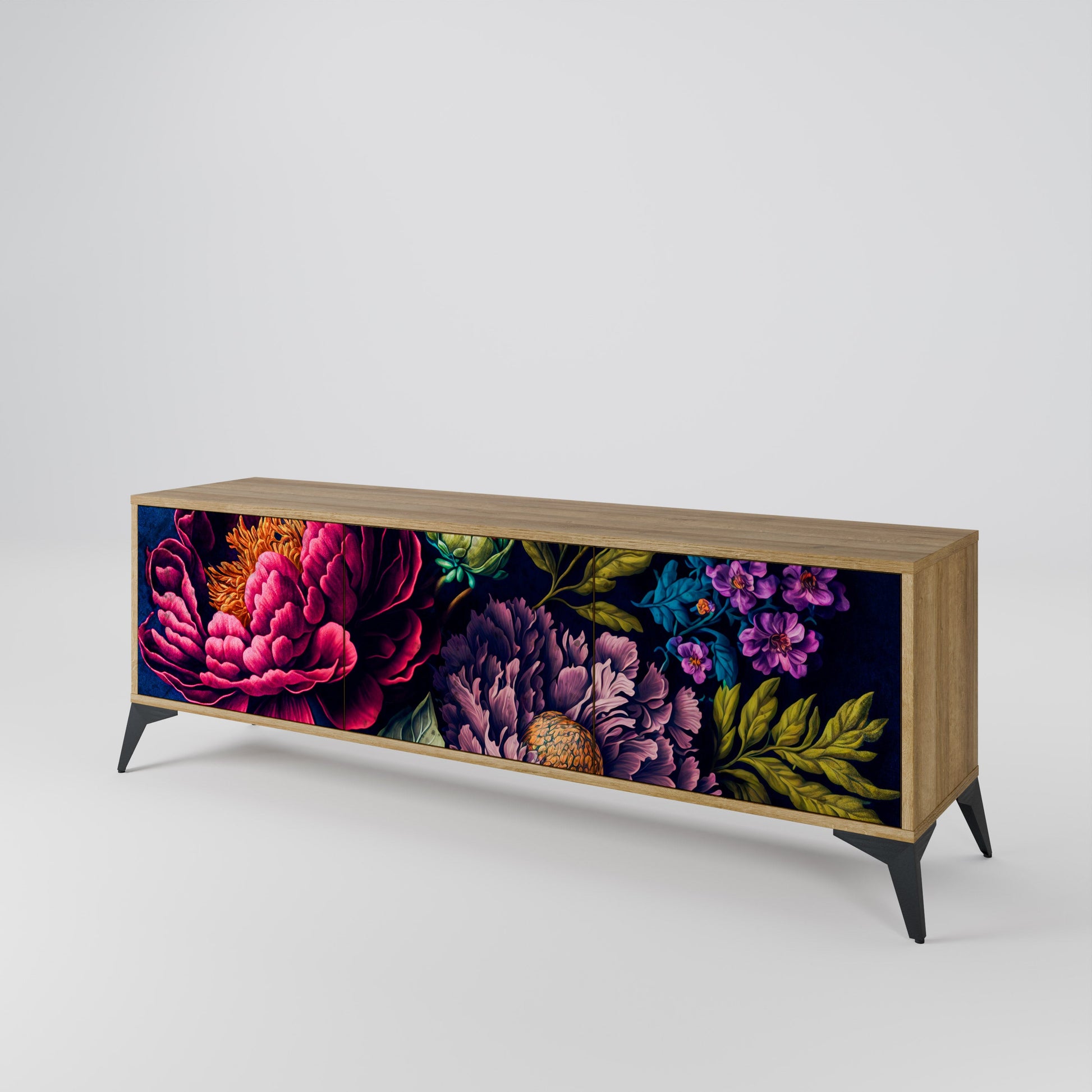BLOOMING ELEGANCE 3-Door TV Stand in Oak Effect