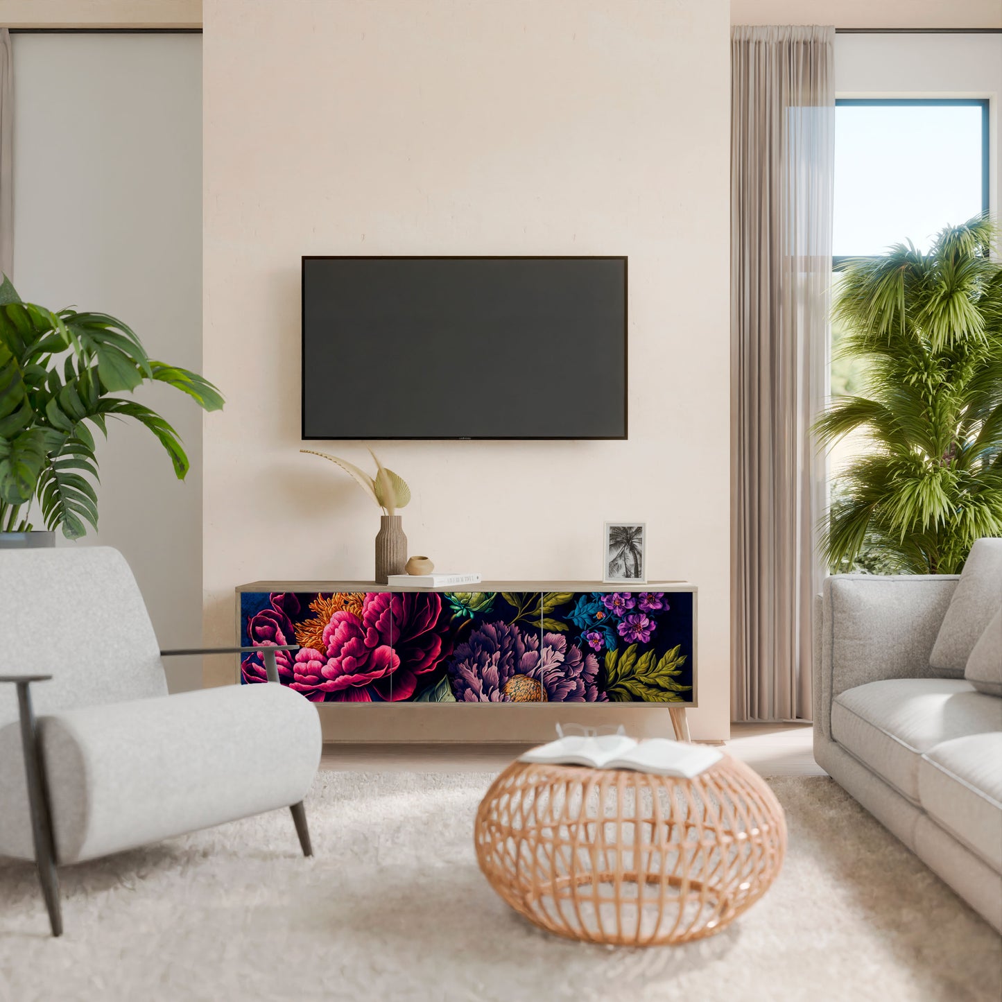 BLOOMING ELEGANCE 3-Door TV Cabinet