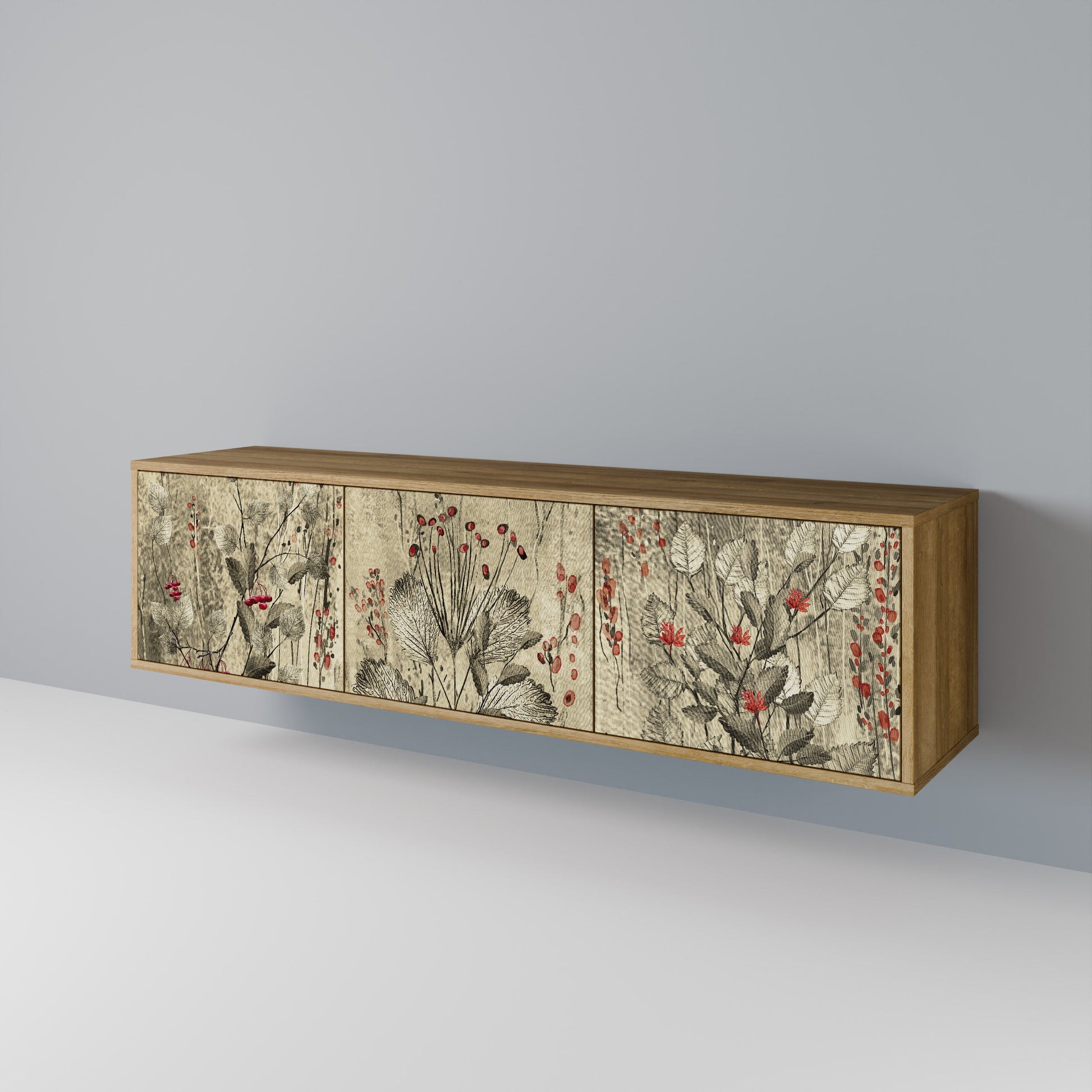 HERBAL GRACE 3-Door TV Stand in Oak Effect