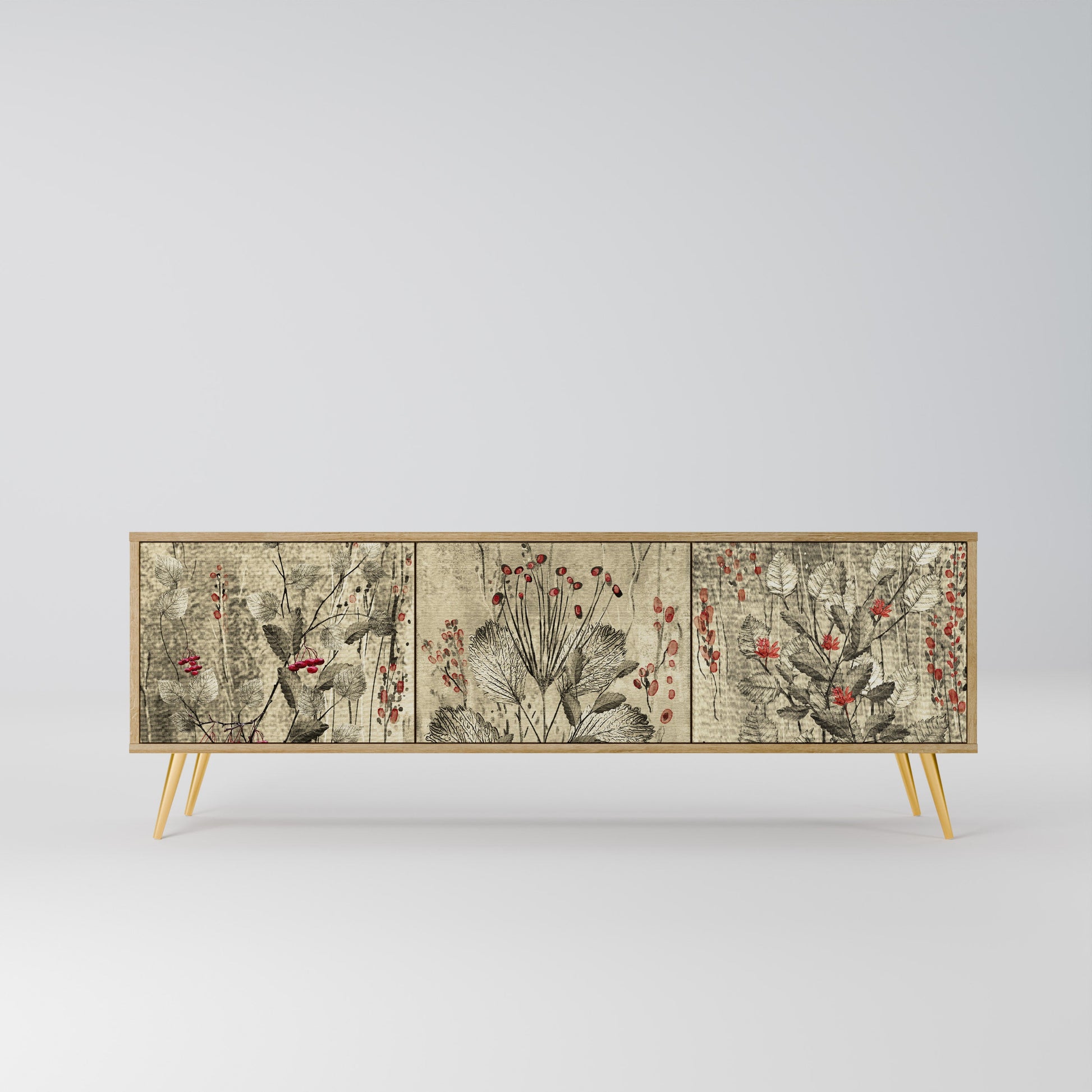 HERBAL GRACE 3-Door TV Stand in Oak Effect