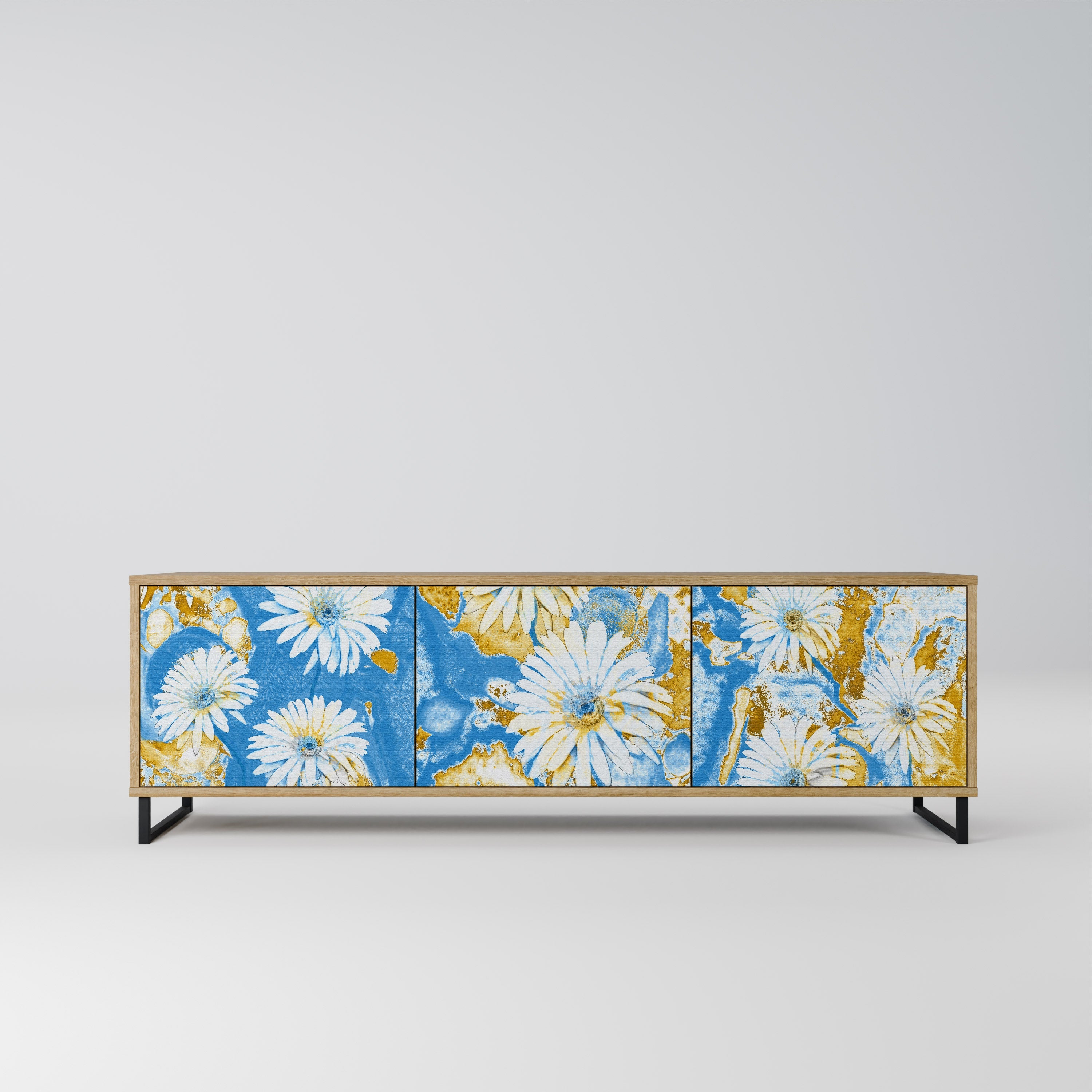 Meuble TV 3 portes DAISY LUXE effet chêne