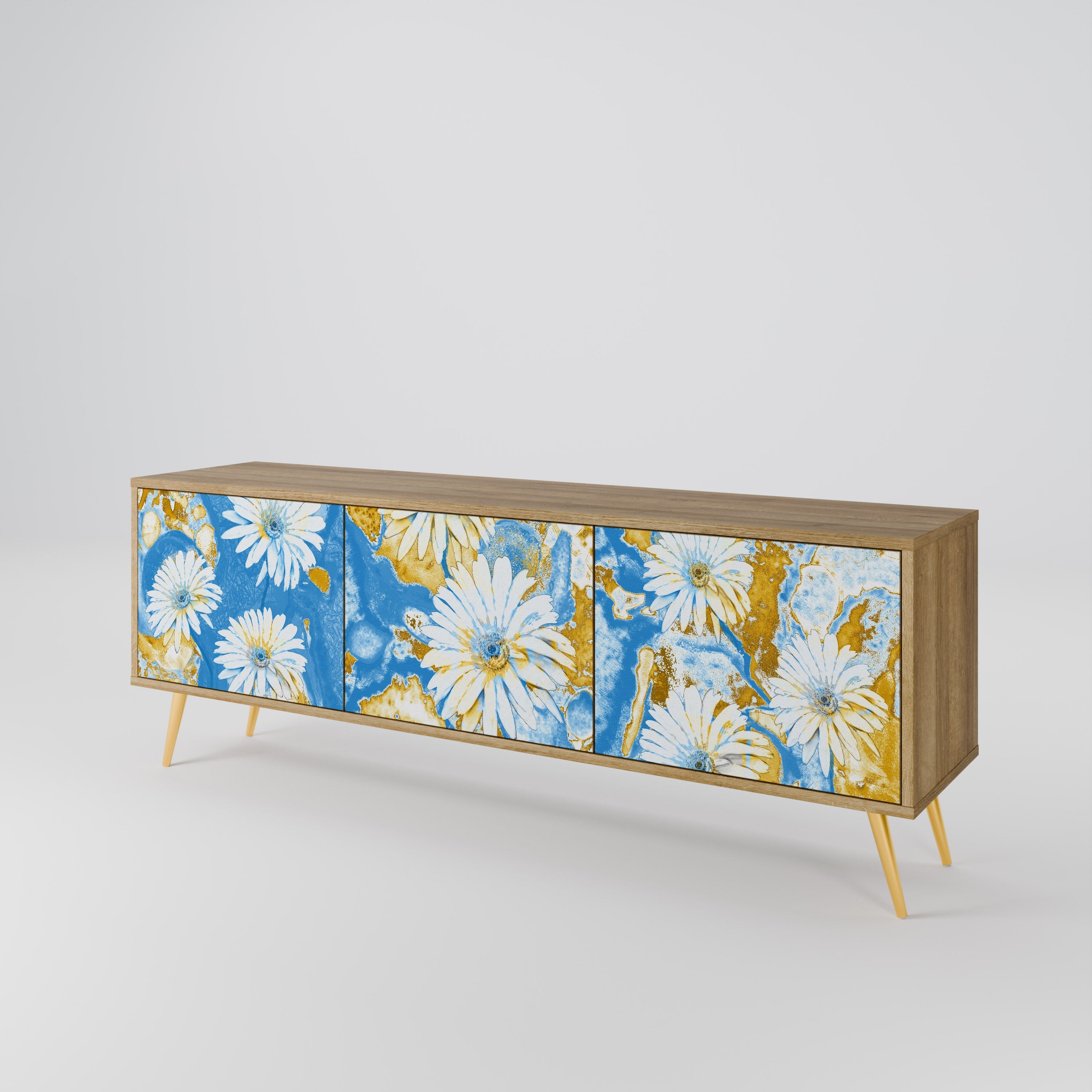 Meuble TV 3 portes DAISY LUXE effet chêne