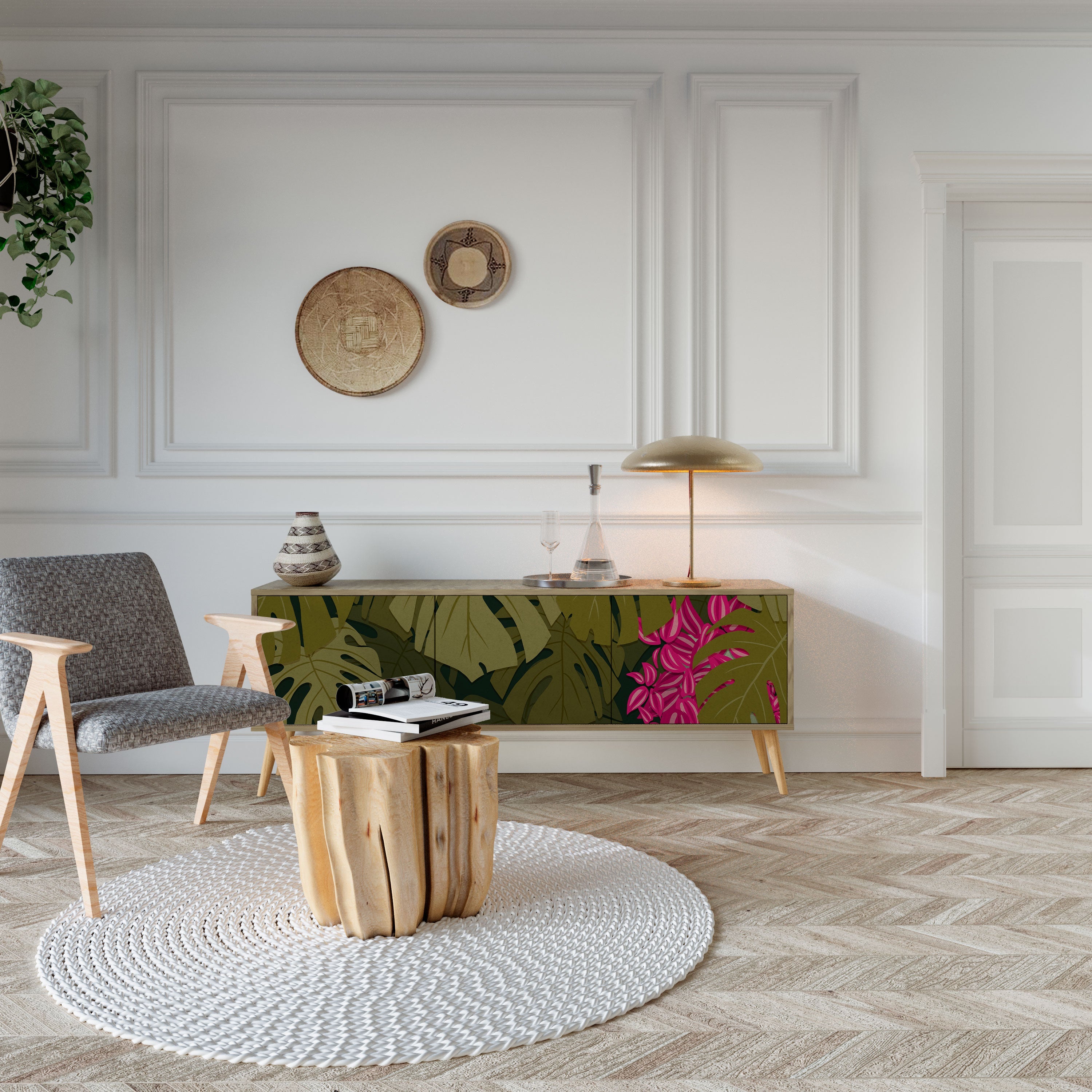 Meuble TV 3 portes TROPICAL BEAUTY effet chêne