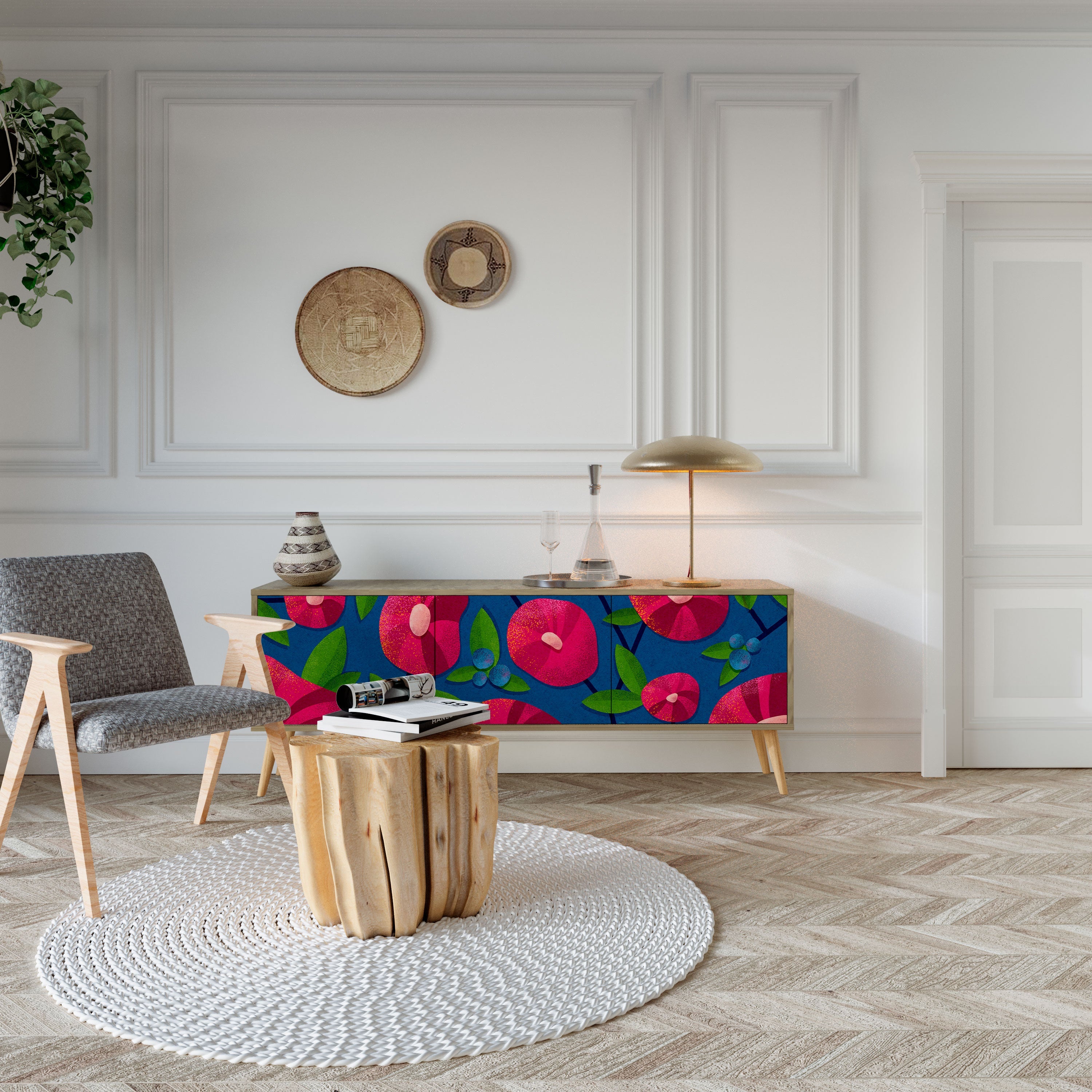 Meuble TV 3 portes SPRING THOUGHTS effet chêne