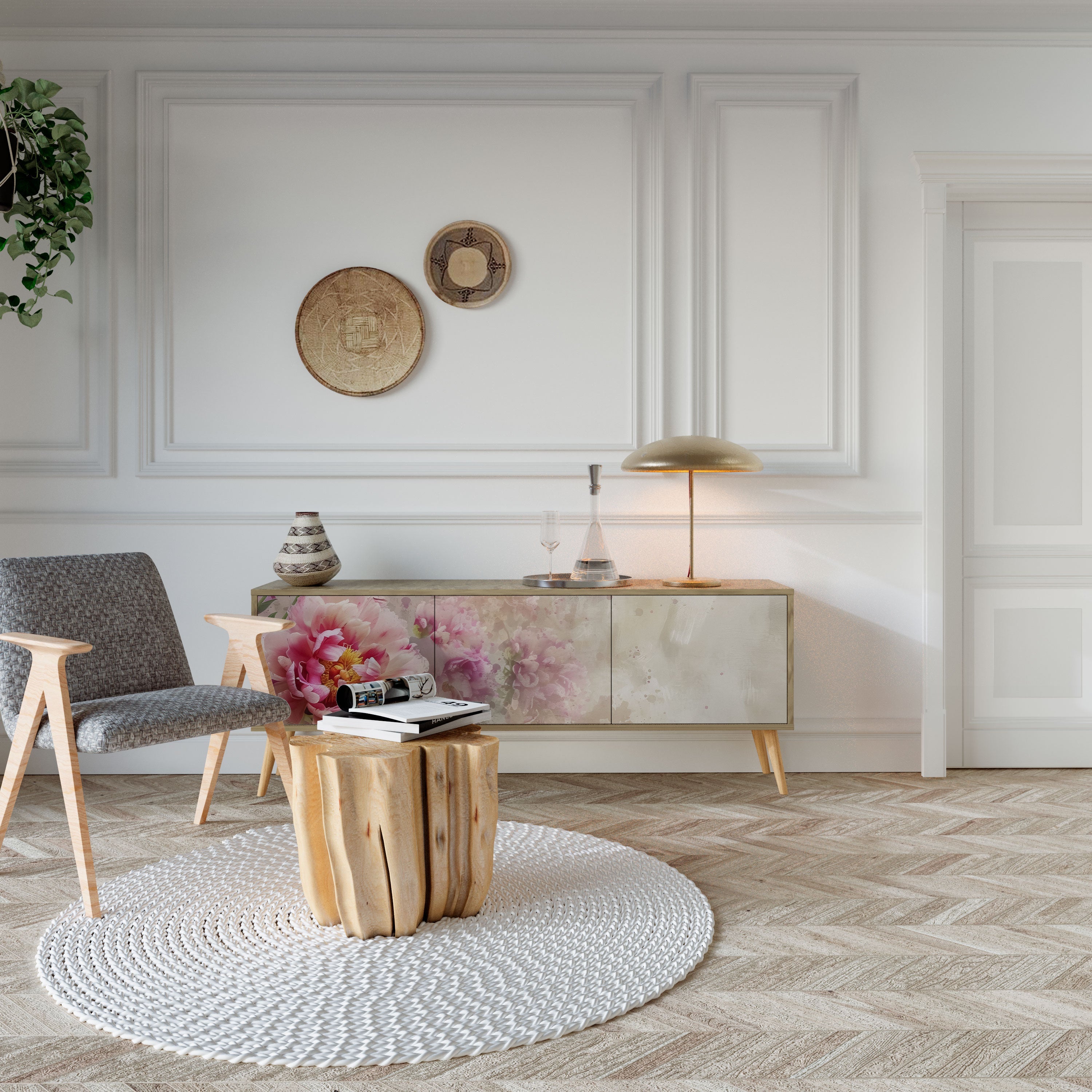 Meuble TV 3 portes PEONY WHISPER effet chêne