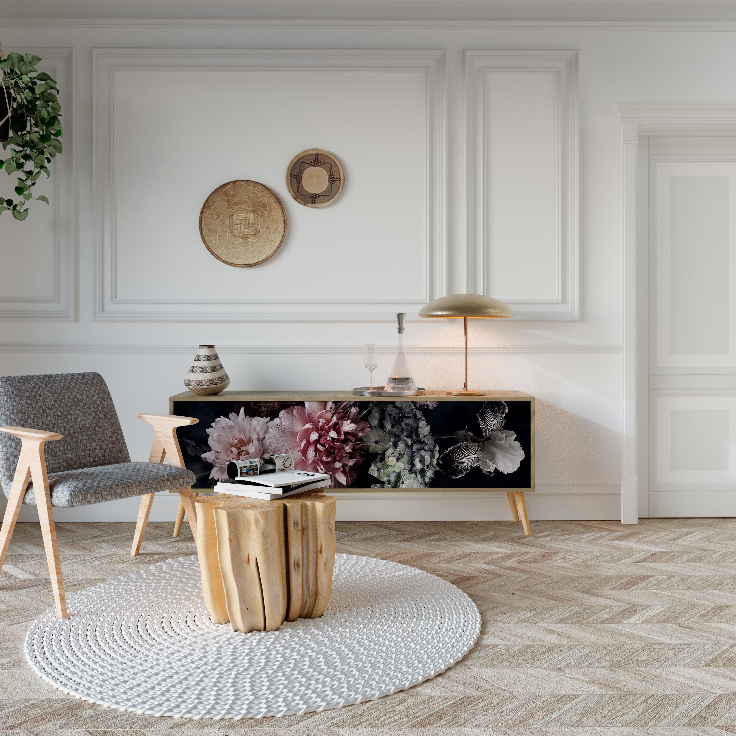 Meuble TV 3 portes PURE BLOSSOM effet chêne