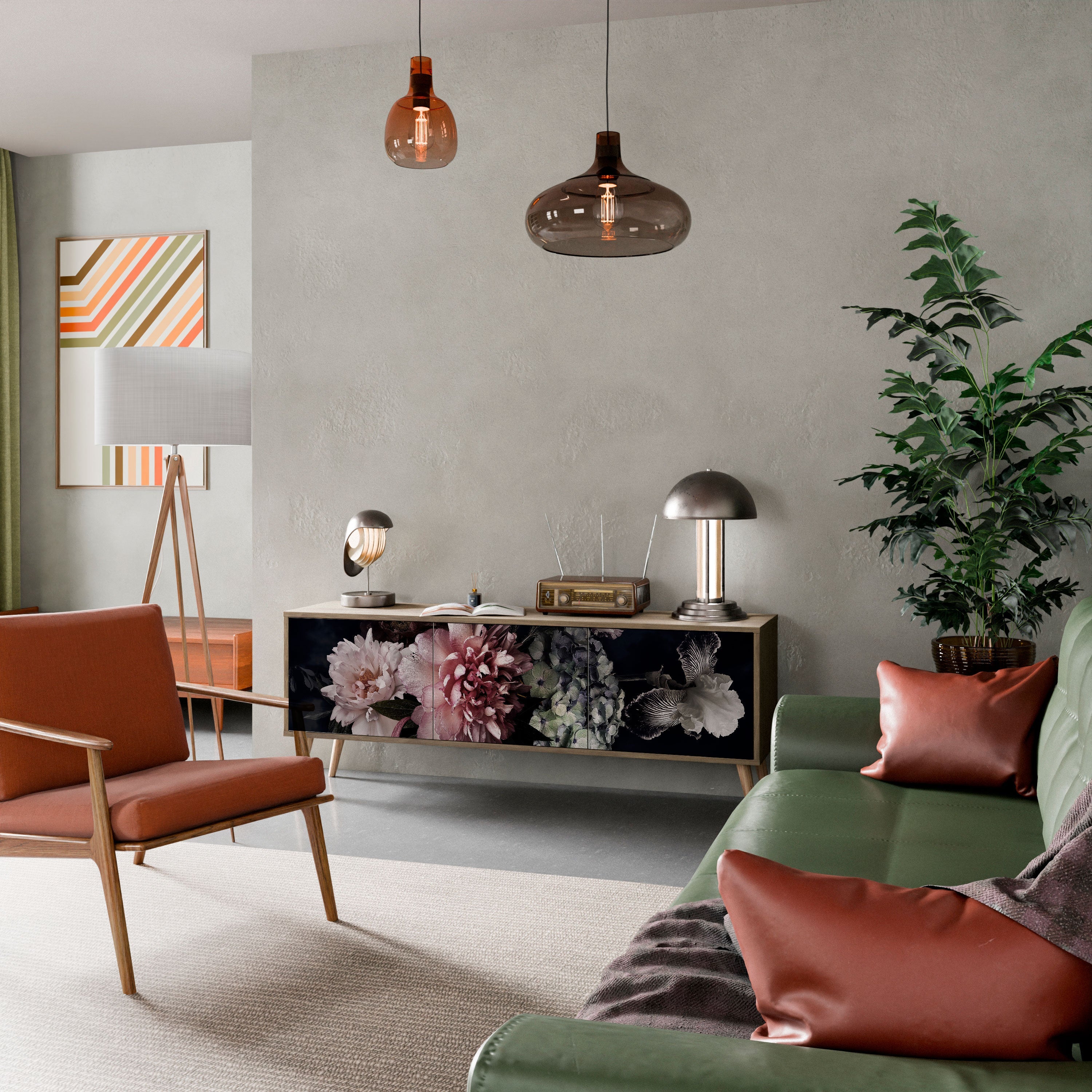 Meuble TV 3 portes PURE BLOSSOM effet chêne